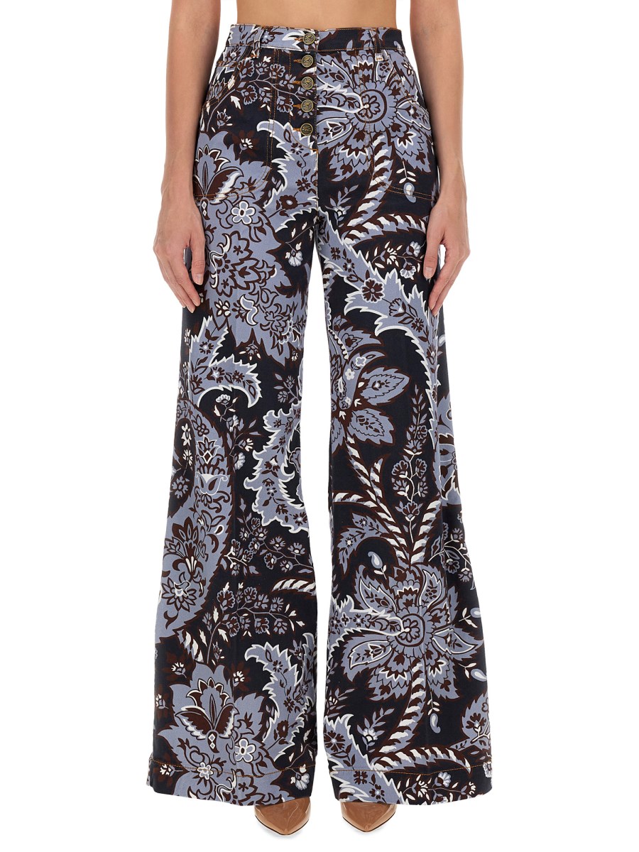 ETRO JEANS FLARE CON STAMPA PAISLEY IN DENIM DI COTONE