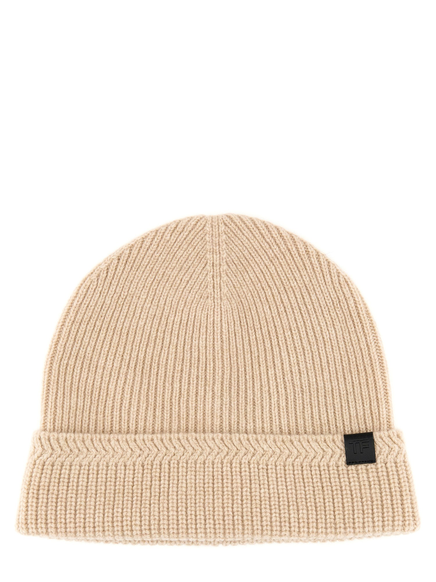 Tom Ford Cashmere Beanie Hat Turn-up Brim In Beige