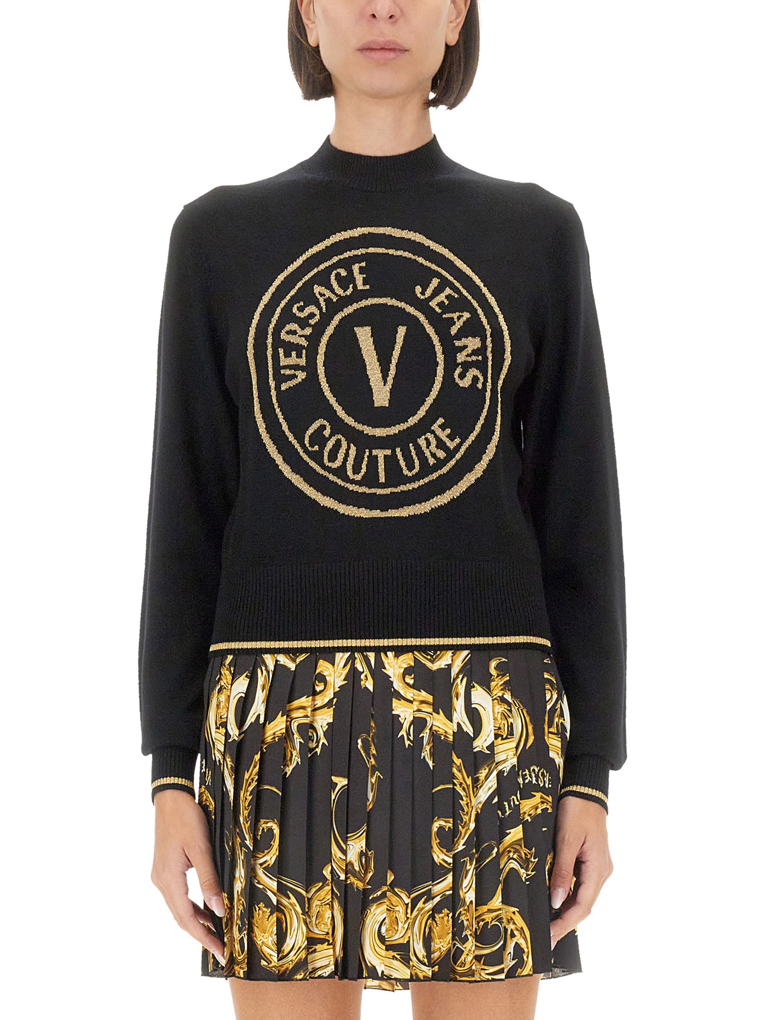 Shop Versace Jeans Couture "v-emblem" Jersey In Black