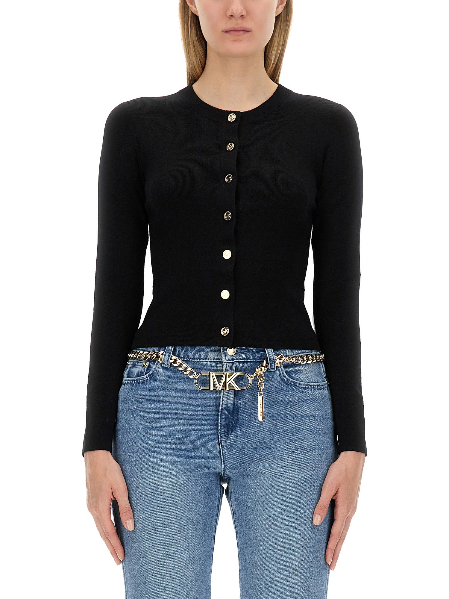 Shop Michael Michael Kors Wool Cardigan In Black