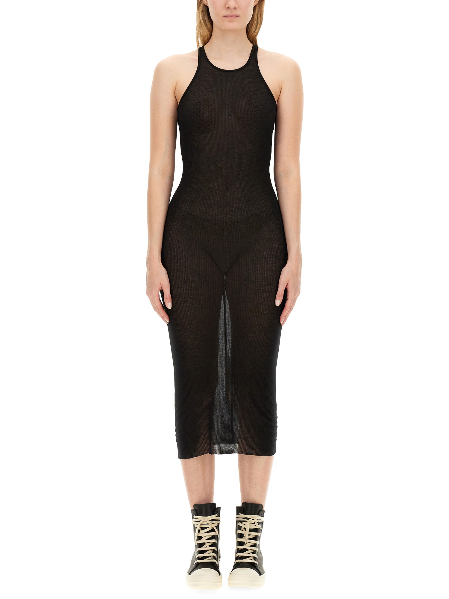 Rick Owens Ribbed Midi Tank Dress In Black