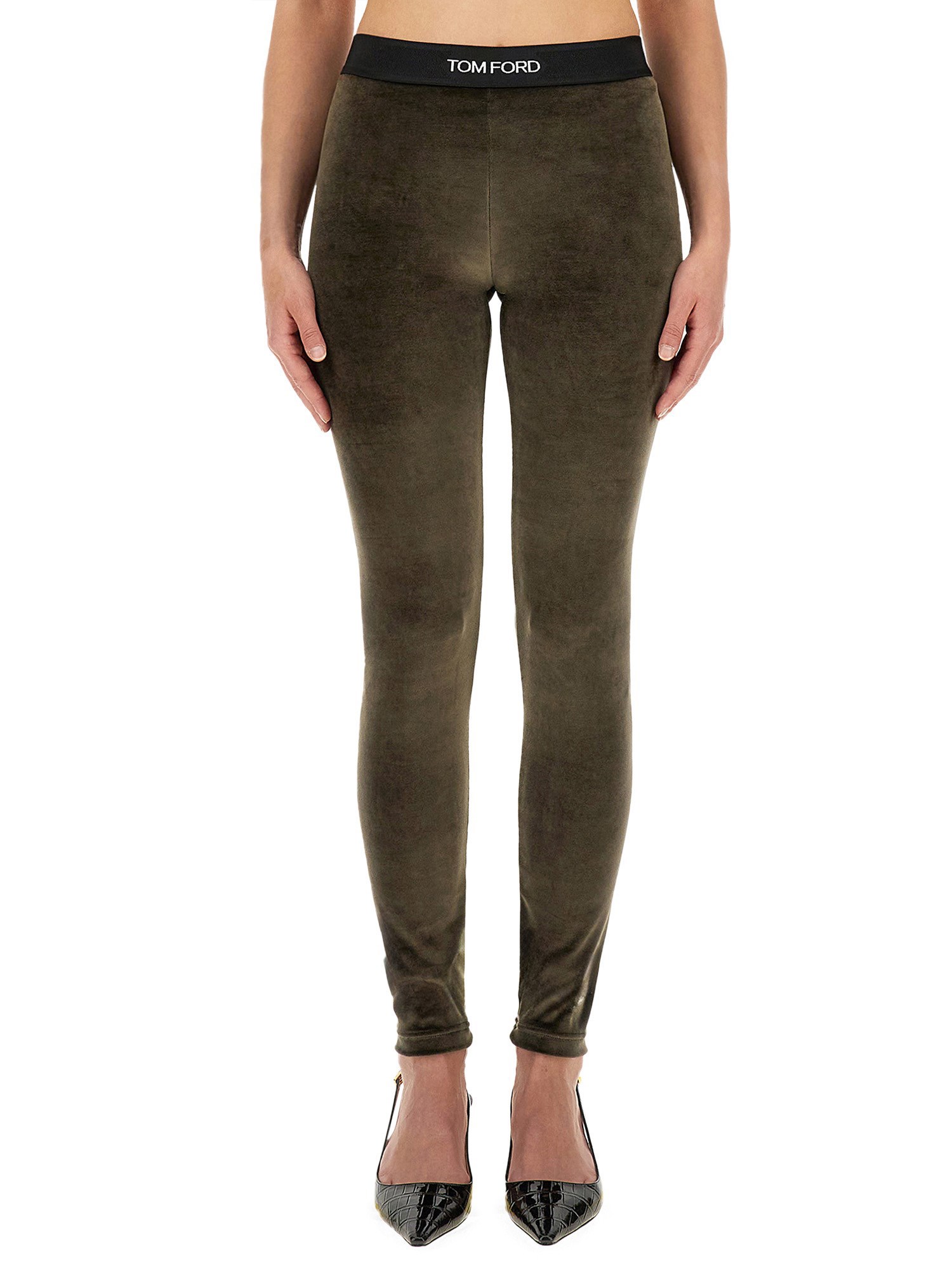 Shop Tom Ford Leggings With Logo In Military Green