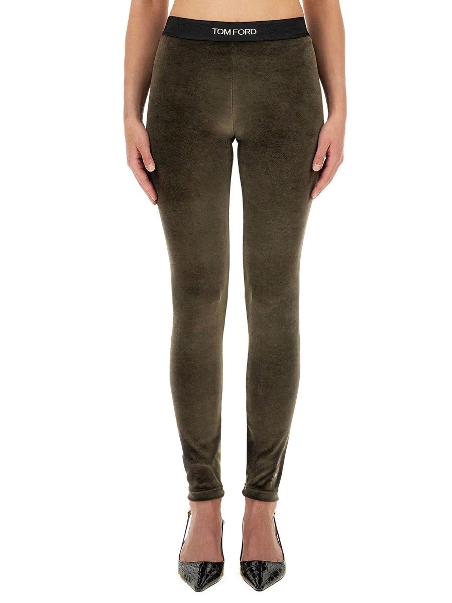 TOM FORD LEGGINGS CON LOGO IN VELLUTO STRETCH