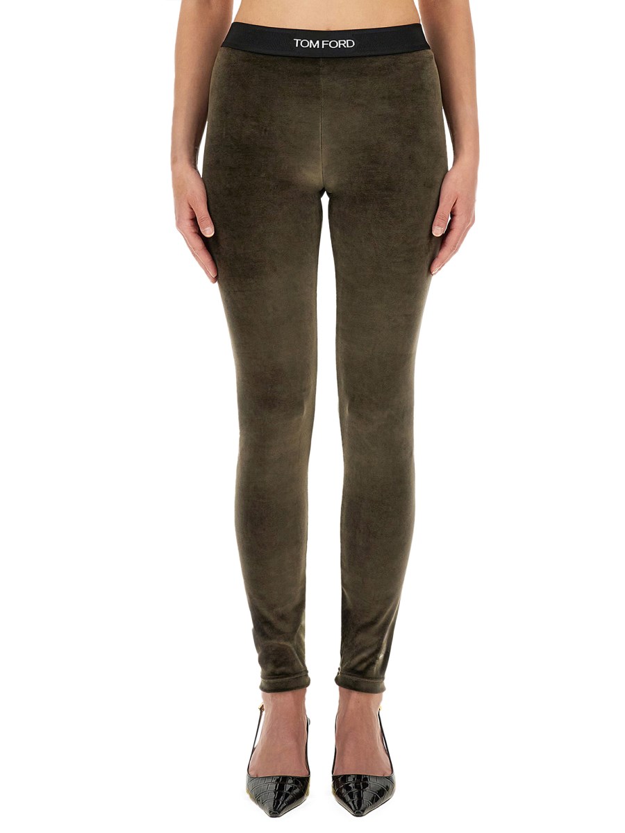 TOM FORD LEGGINGS CON LOGO IN VELLUTO STRETCH