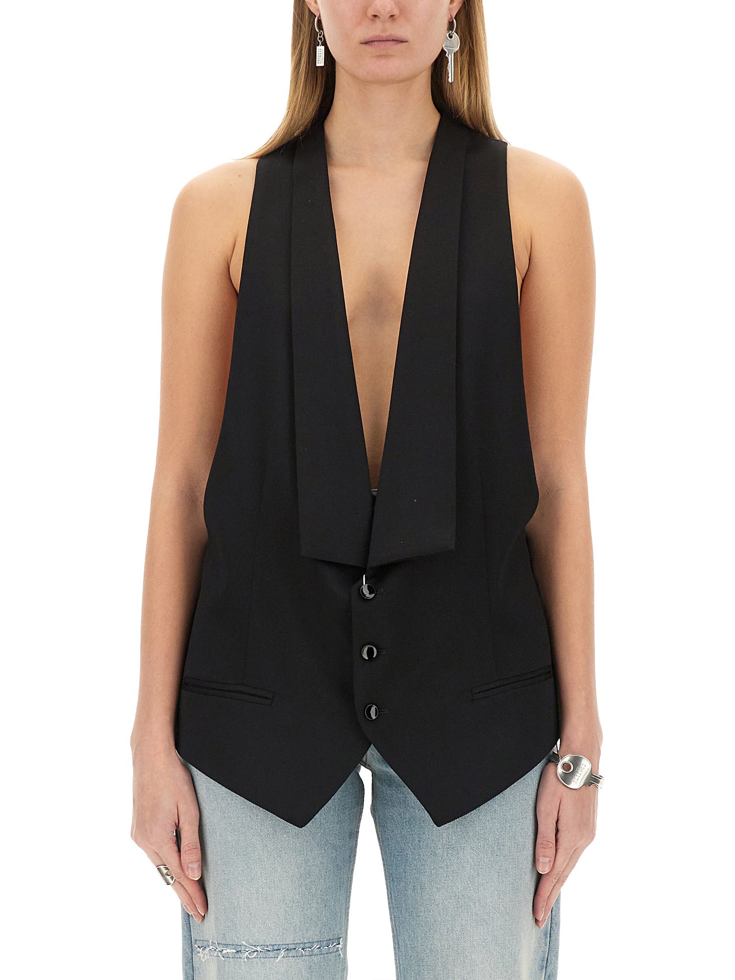 Shop Mm6 Maison Margiela Single-breasted Vest In Black