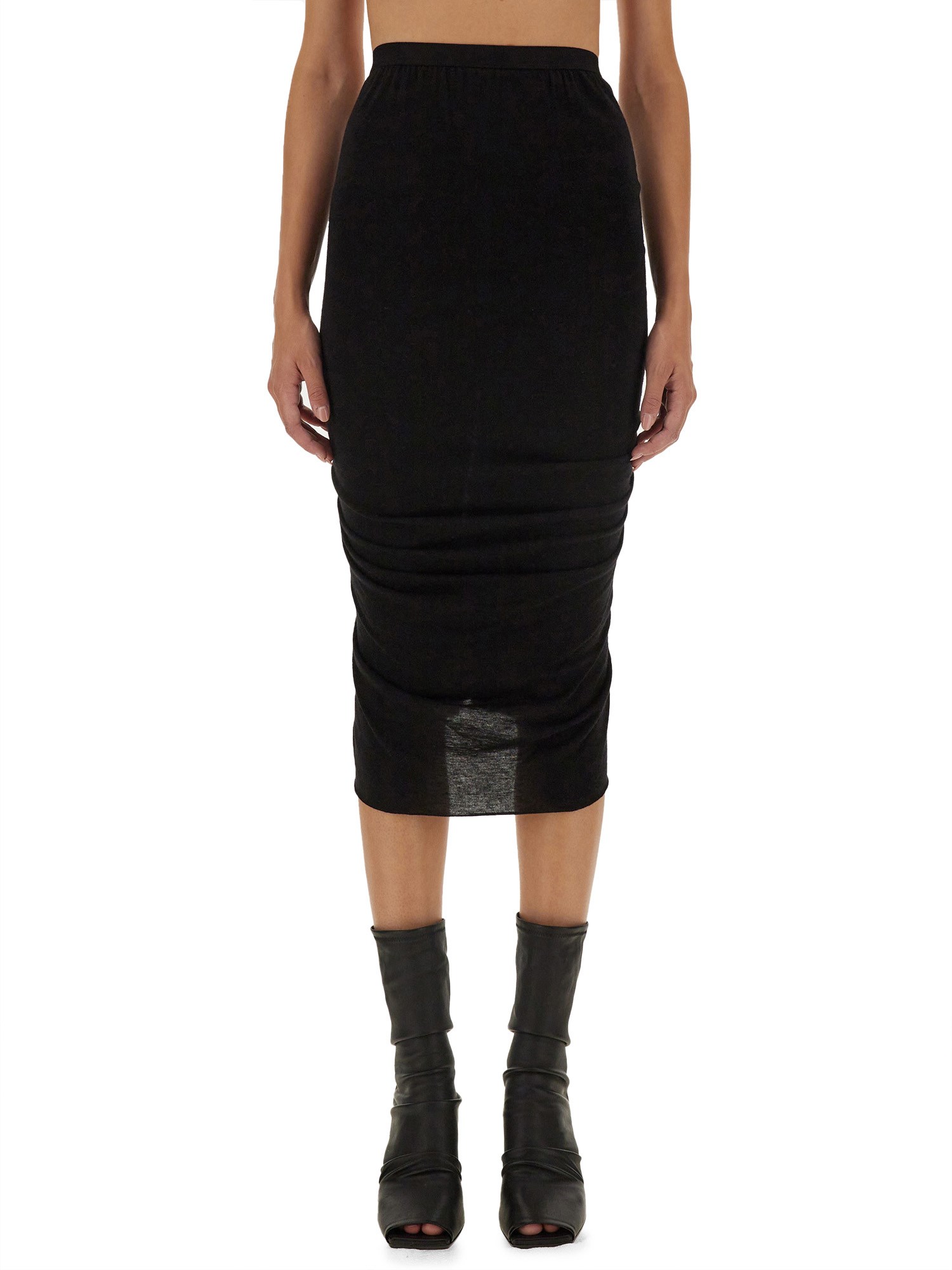 Rick Owens Gonna Midi Shrimp In Jersey Stretch In Black