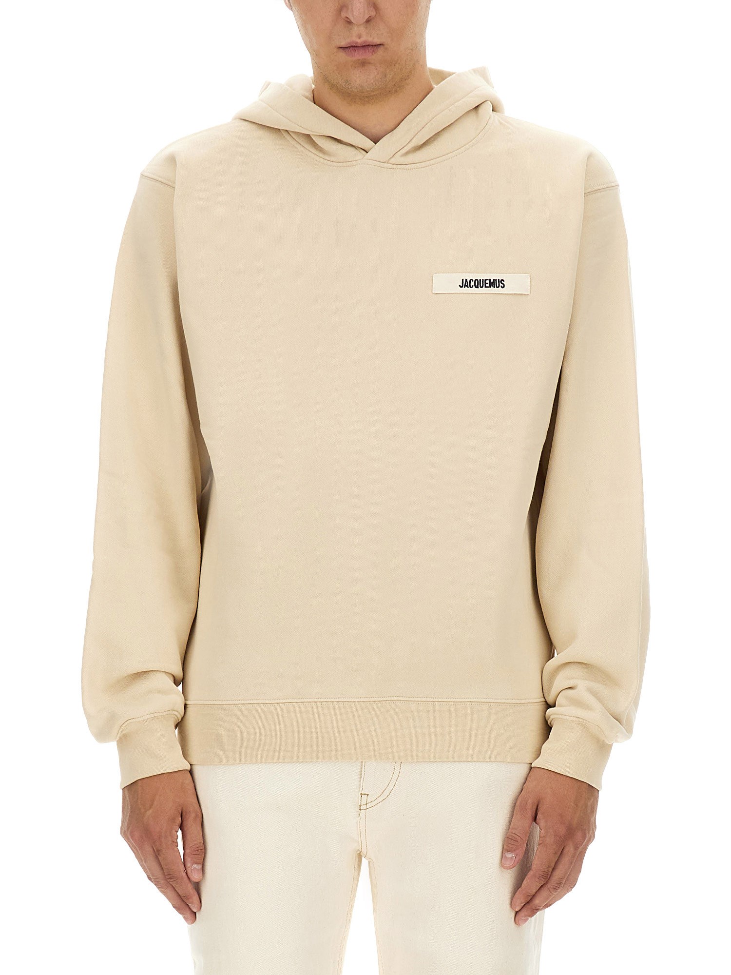 Jacquemus Light Beige Hooded Sweatshirt With Minimalist Design In Yellow