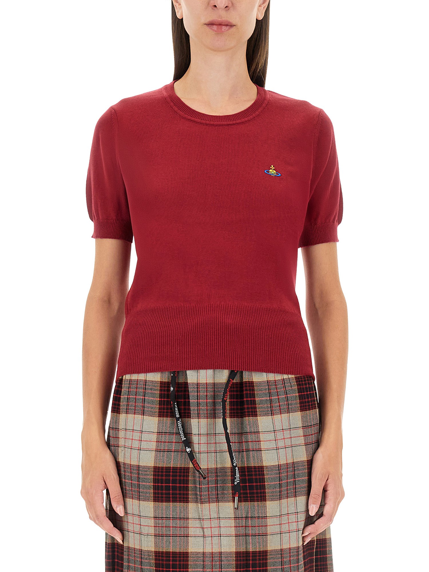 Vivienne Westwood Red Embroidered Logo Sweater In Bordeaux
