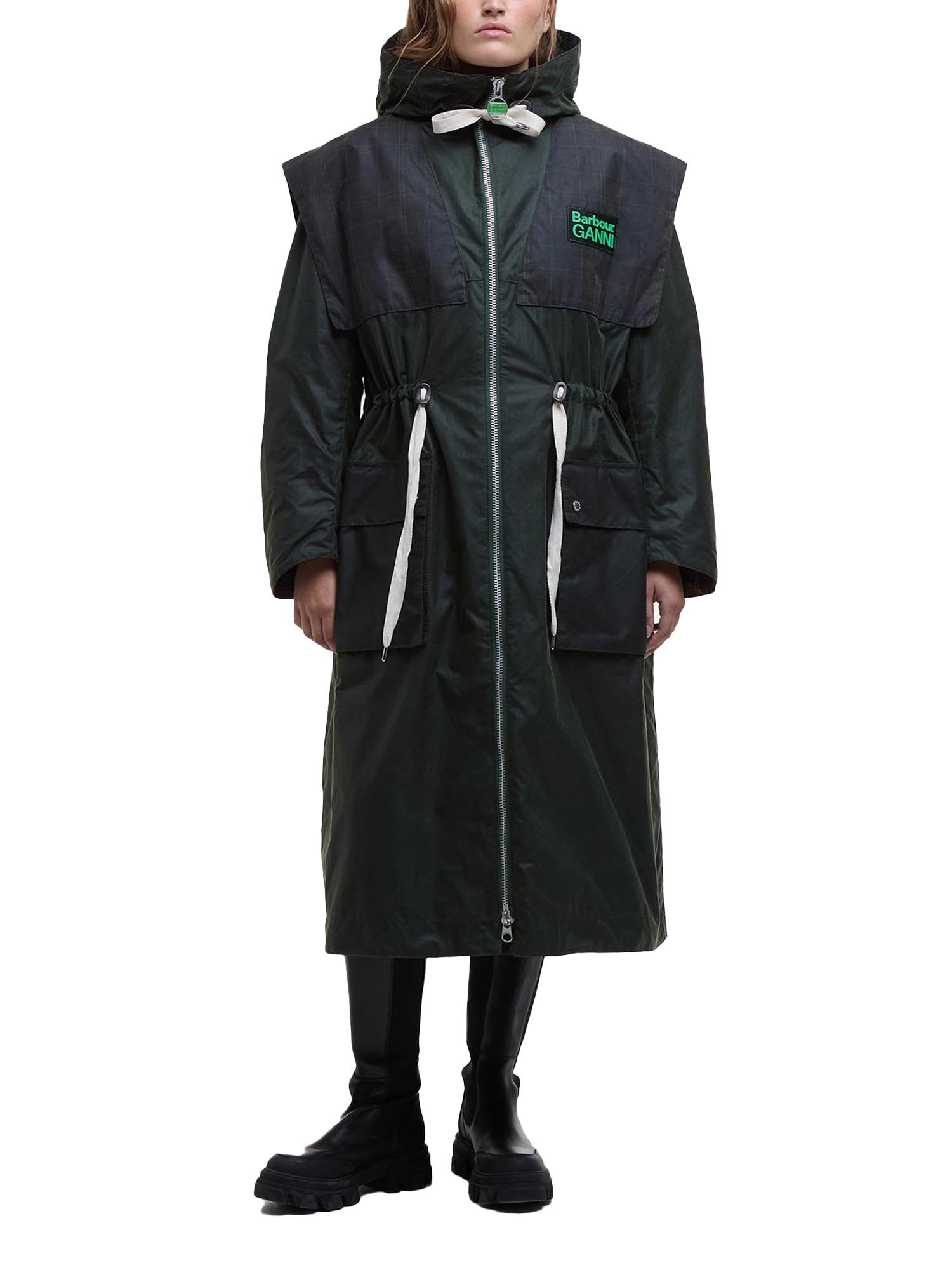 トレンチコート Barbour X Ganni Waxed Cotton Parka With Dual-Fabric Design Barbour X Ganni Waxed Cotton Parka With Dual-fabric Design