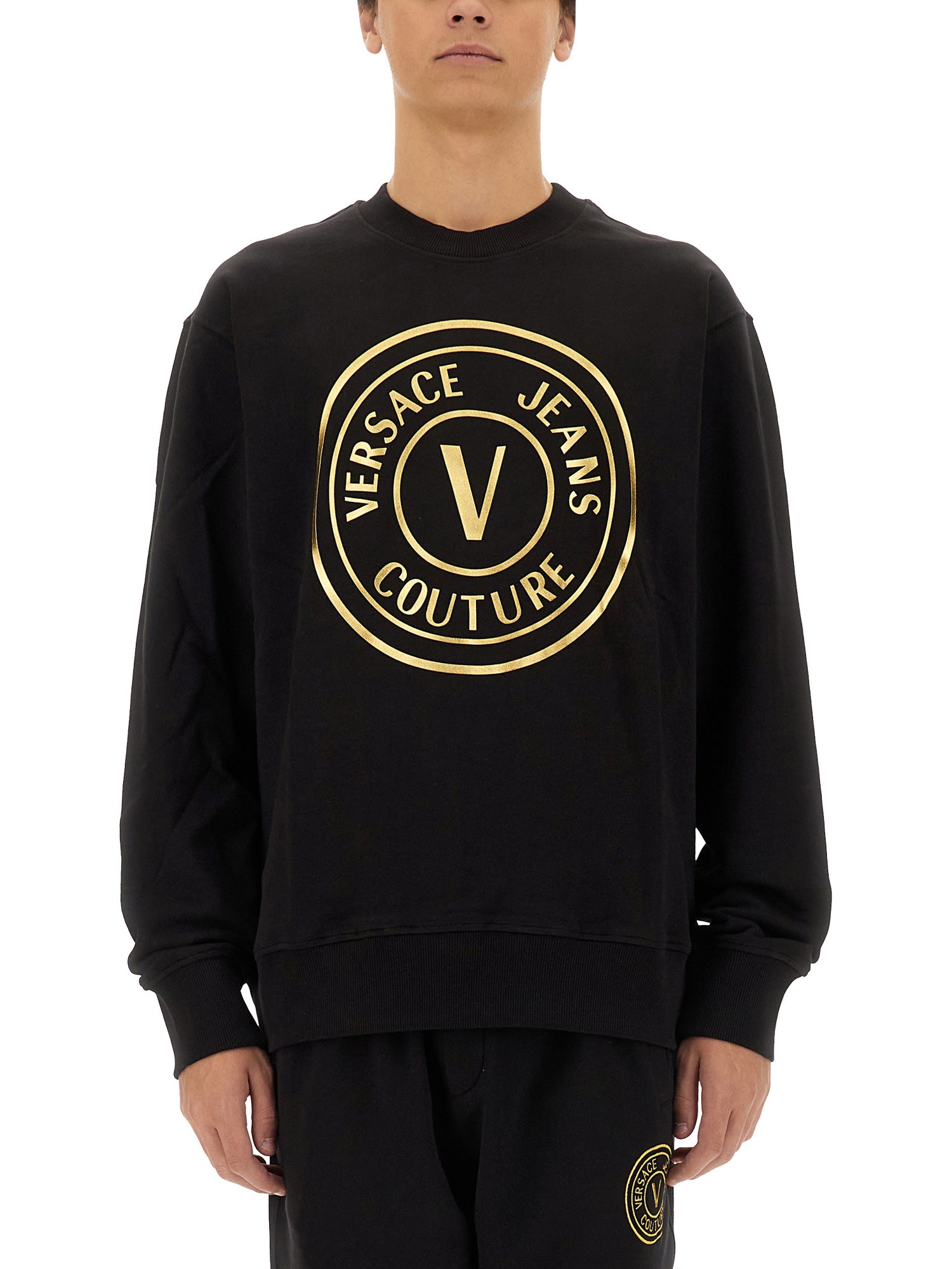 Shop Versace Jeans Couture "v-emblem" Sweatshirt In Black