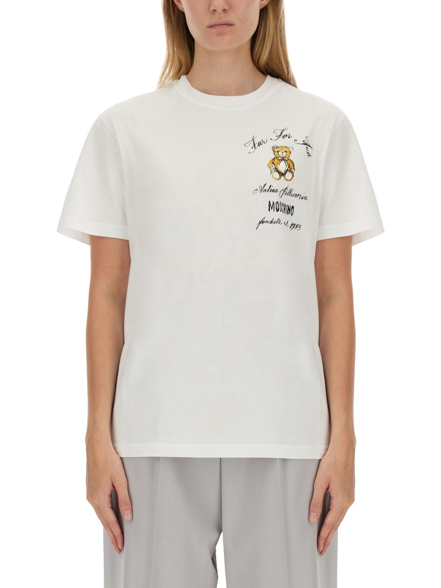 MOSCHINO T-SHIRT IN JERSEY DI COTONE CON STAMPA LOGO