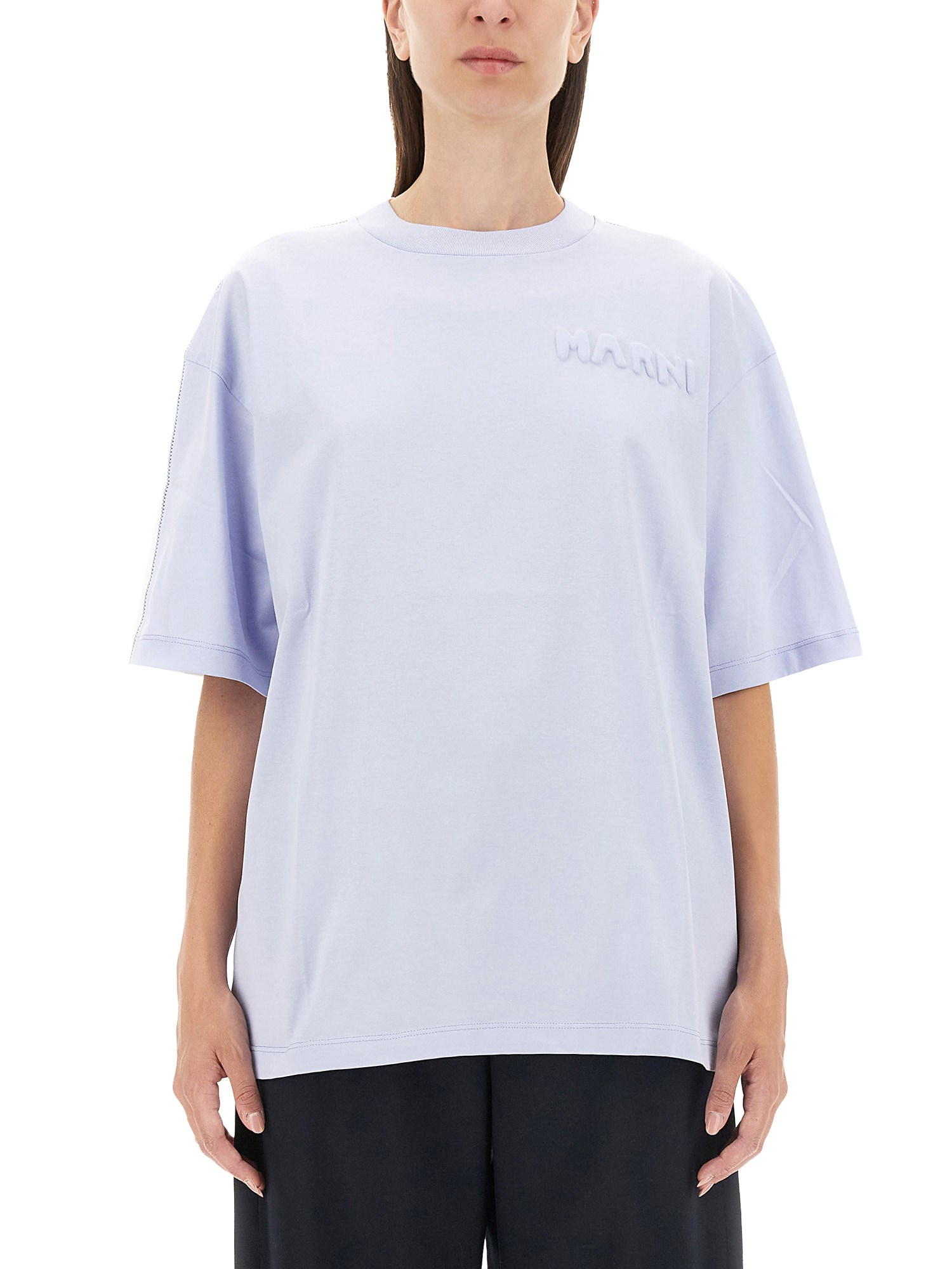 Shop Marni T-shirt With Logo In Baby Blue