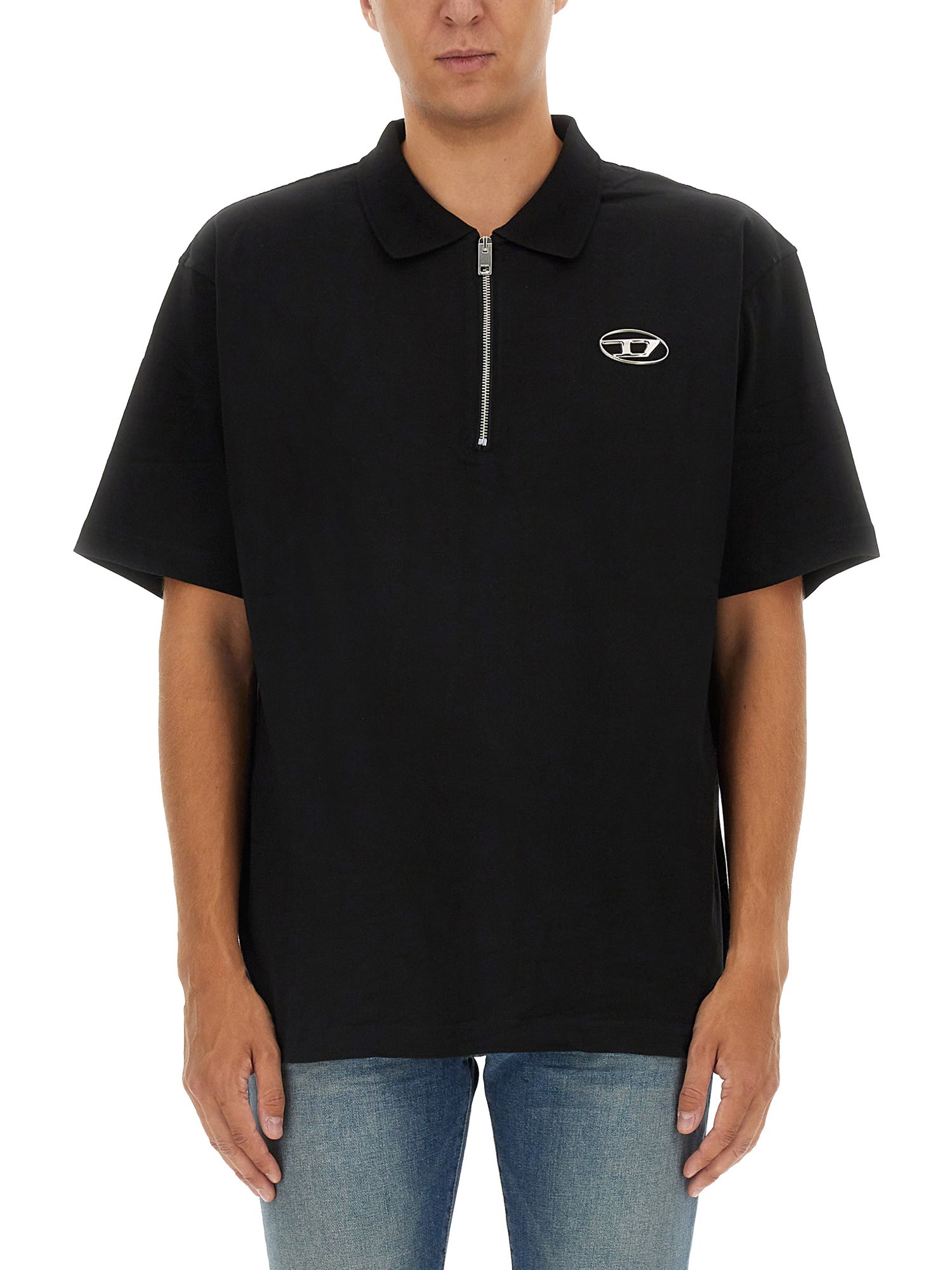 Shop Diesel Polo With Logo In Black