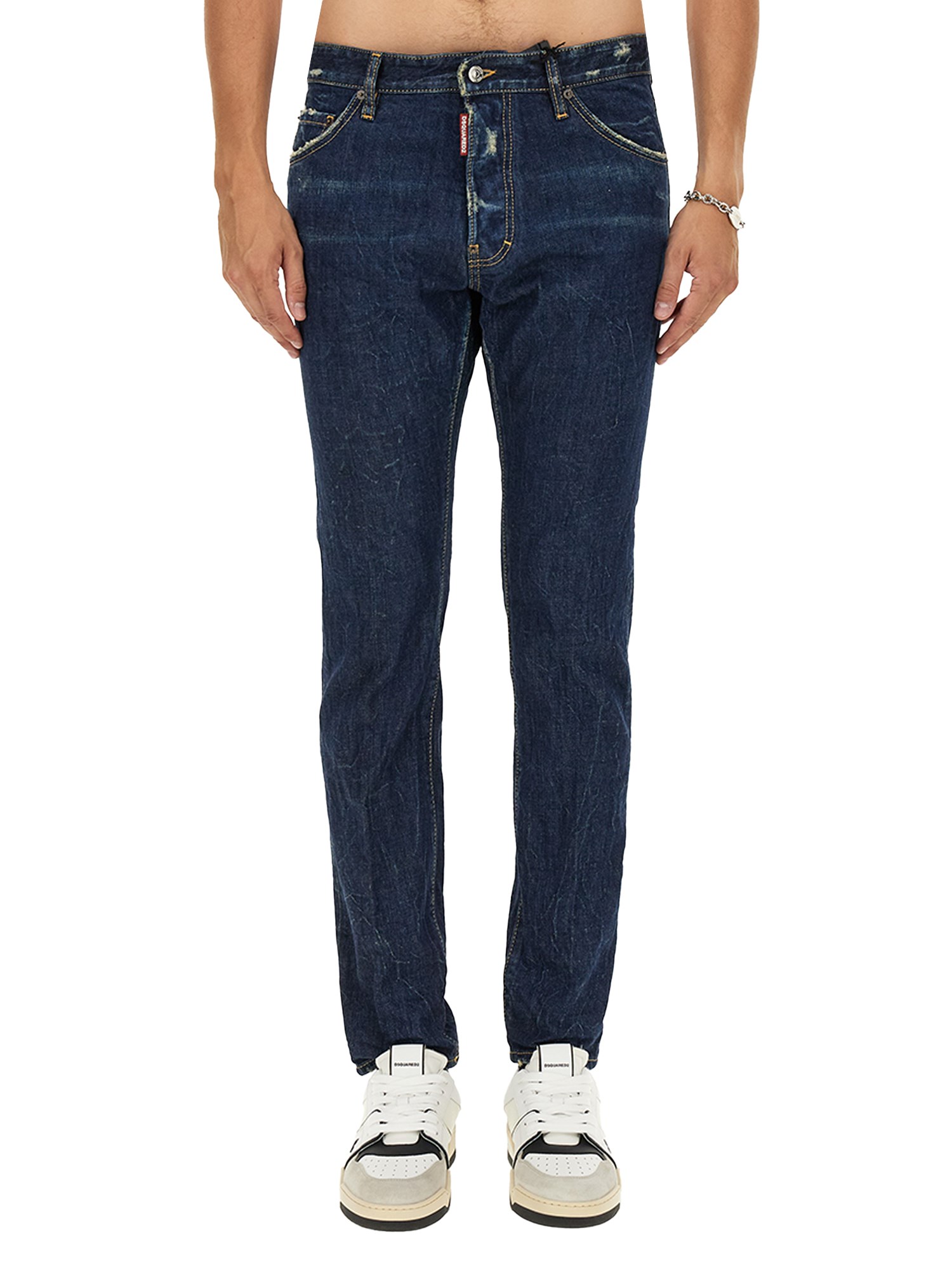 Dsquared2 Blue Jeans With Belt Loops And Logo Patch On The Rear In Blue