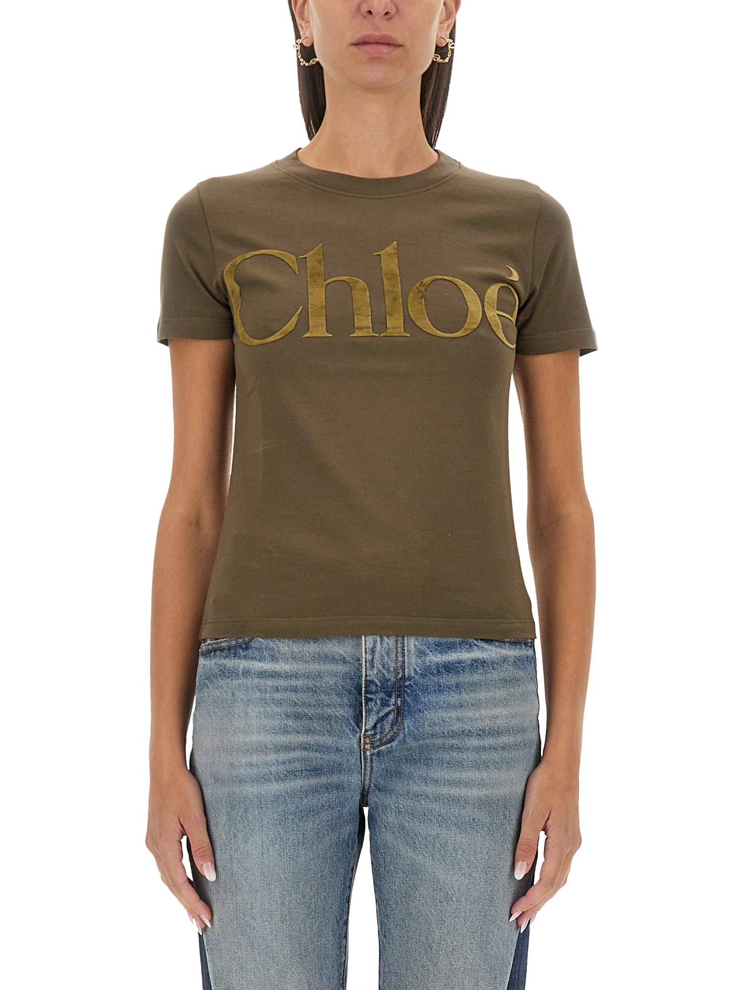 Chloé Logo Lettering T-shirt In Brown