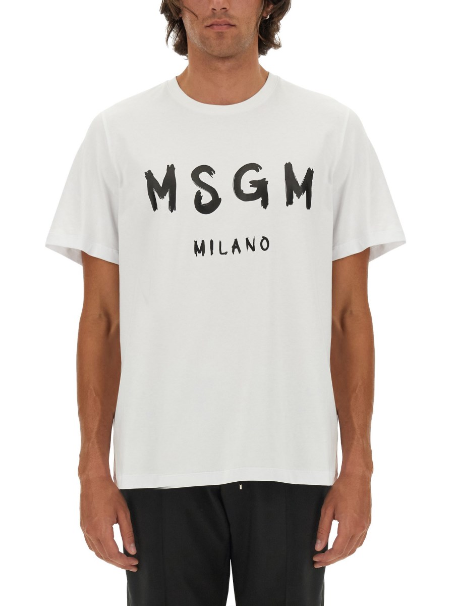 MSGM T-SHIRT IN JERSEY DI COTONE CON LOGO PENNELLATO