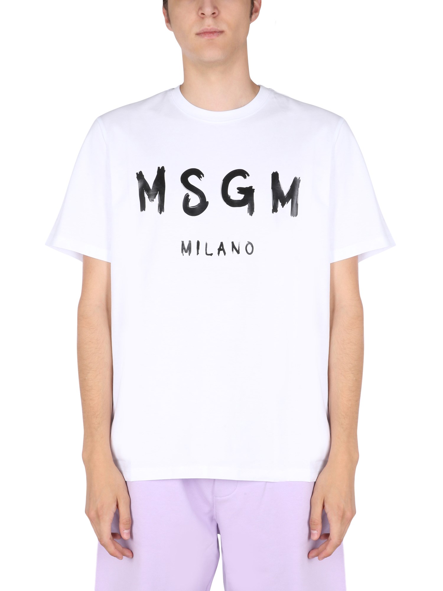 Shop Msgm T-shirt With Brushed Logo In White