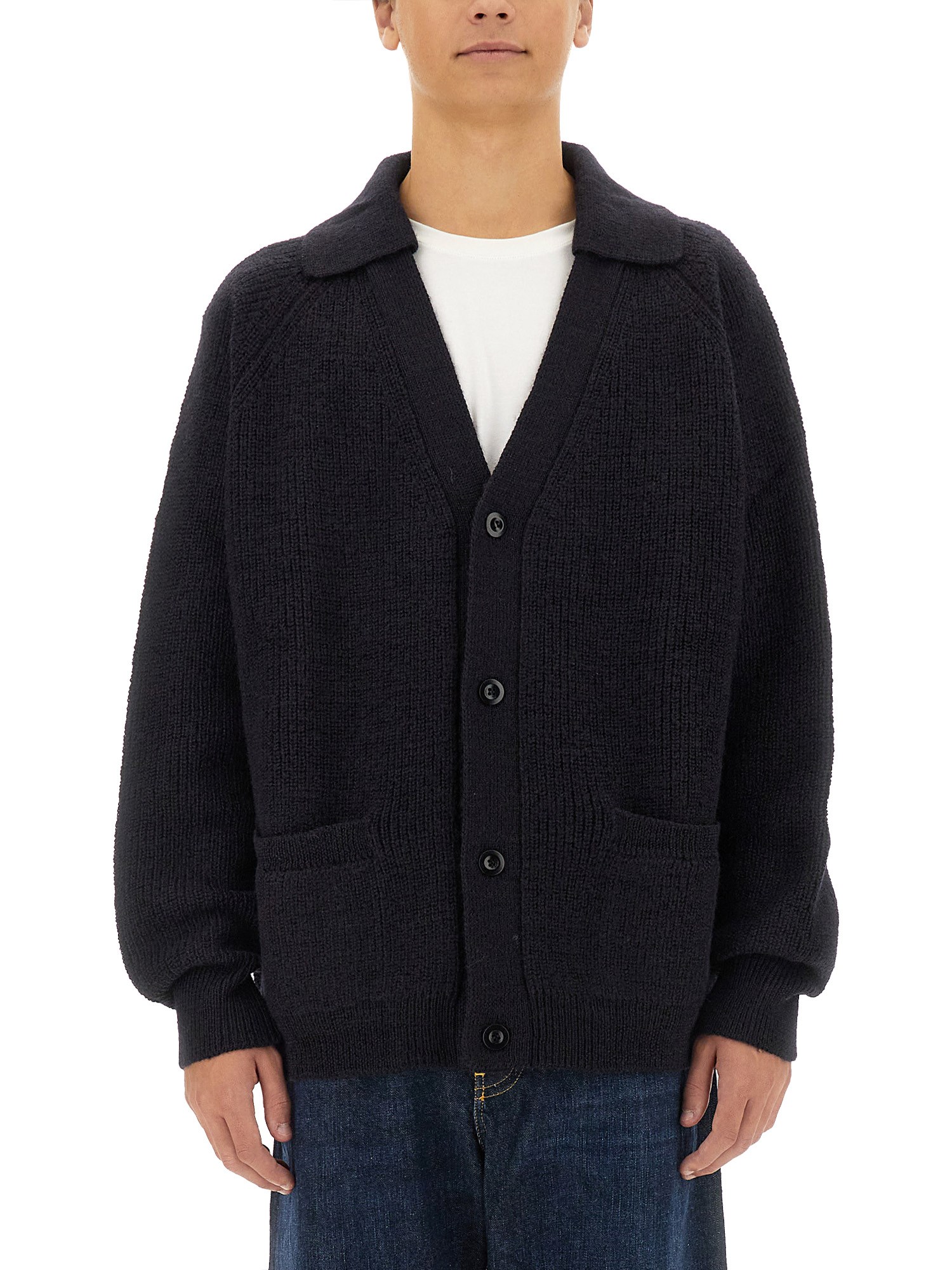 Shop Margaret Howell Wool Cardigan In Blue