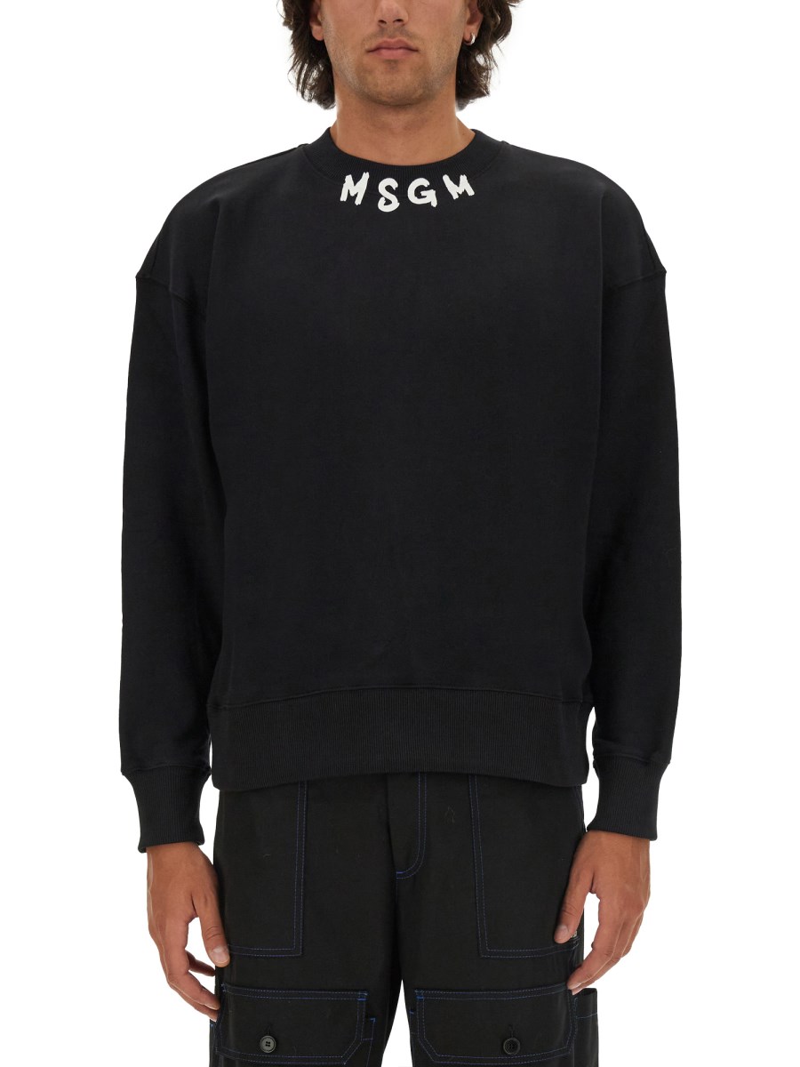 MSGM FELPA IN COTONE CON LOGO PENNELLATO