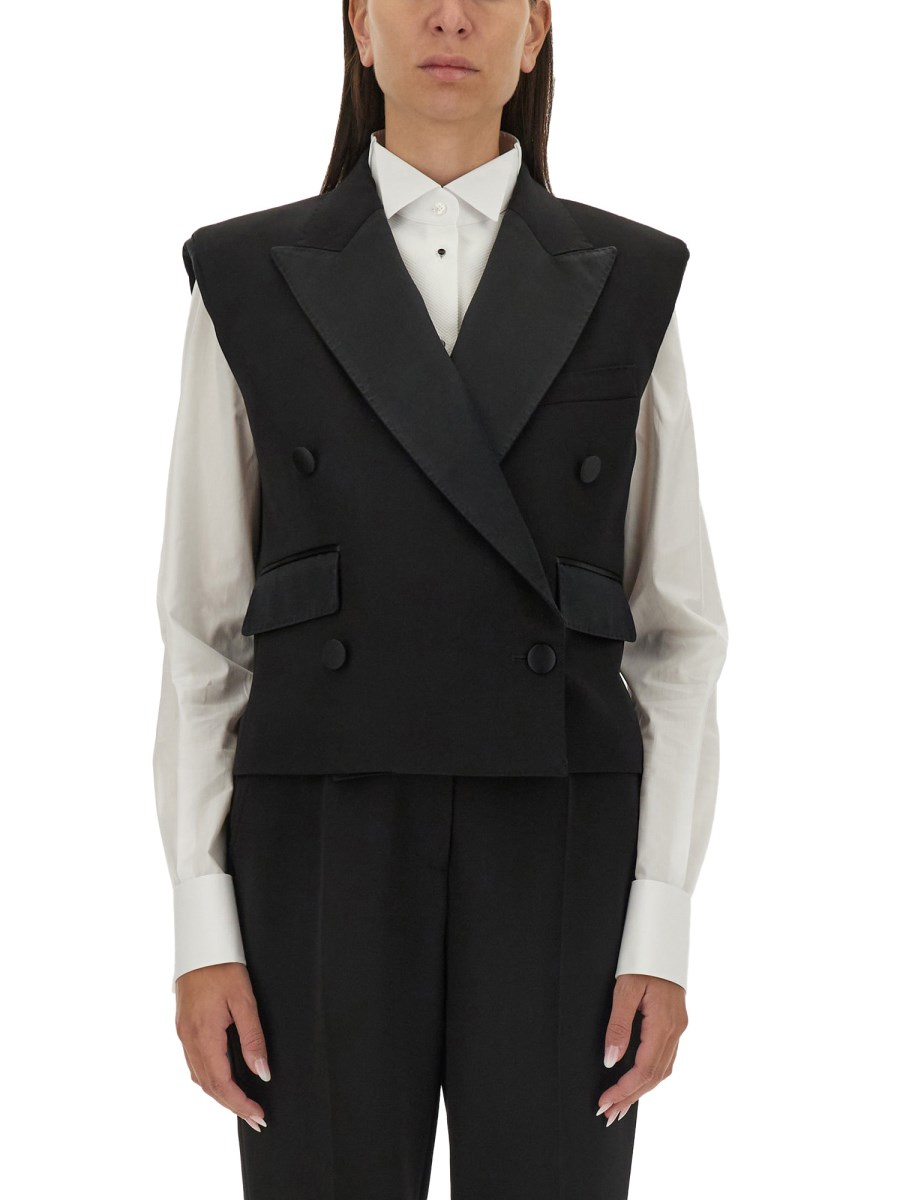 DOLCE & GABBANA GIACCA SENZA MANCIHE DOPPIOPETTO TUXEDO IN GABARDINA DI LANA