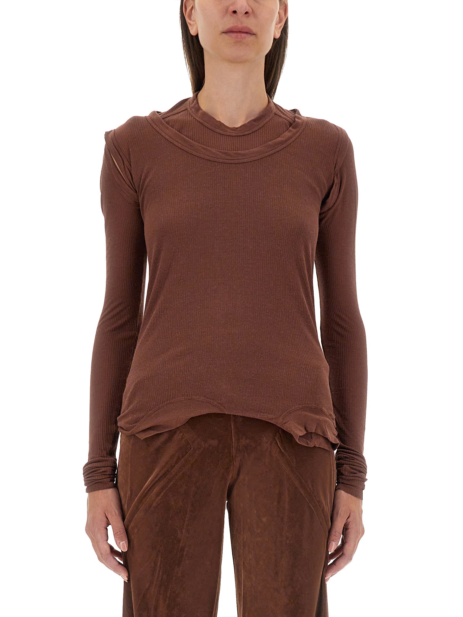 Shop Rick Owens Silk T-shirt In Brown