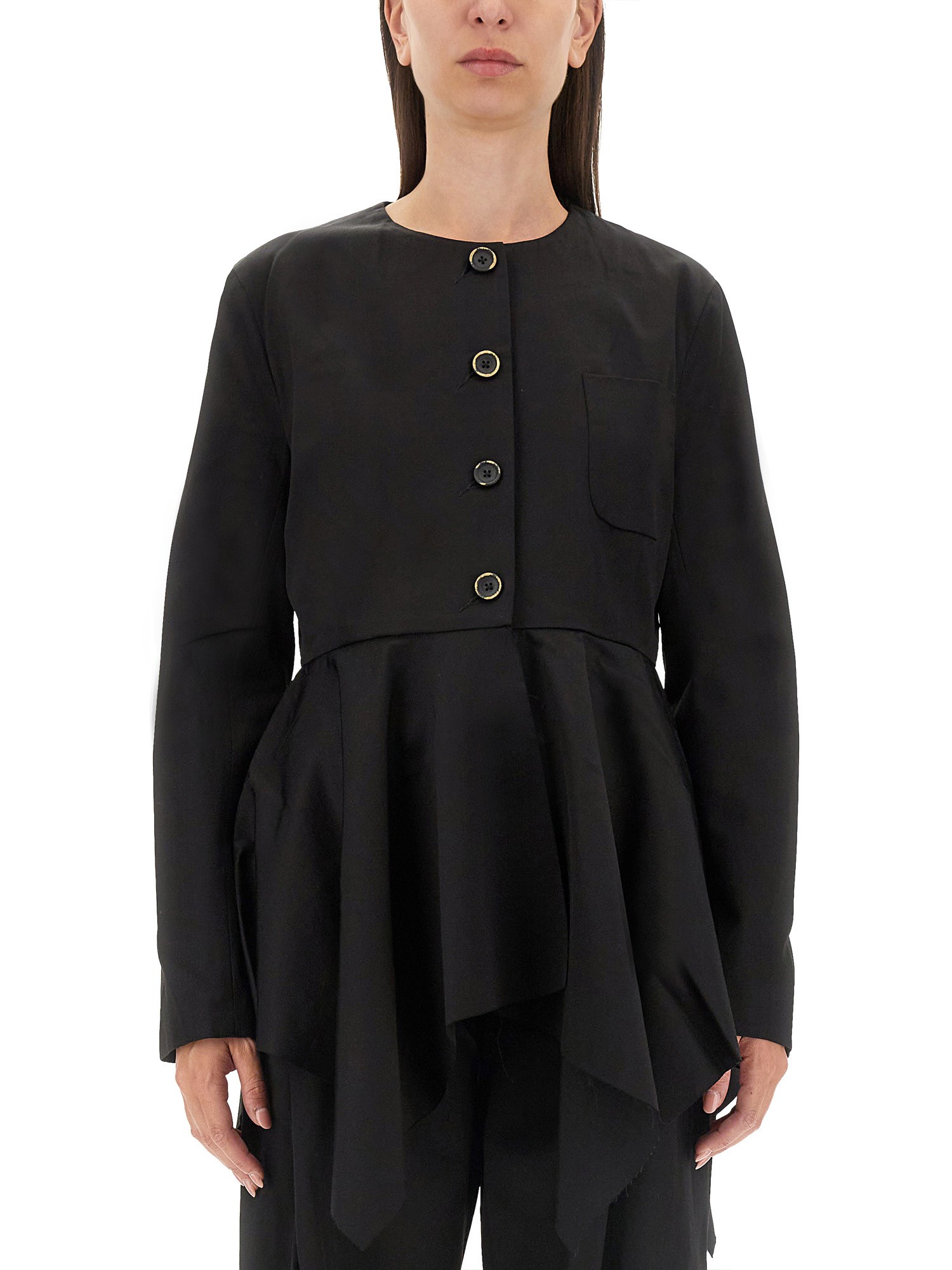 Uma Wang Omens Black Koney Asymmetric-hem Cotton-blend Jacket In Black