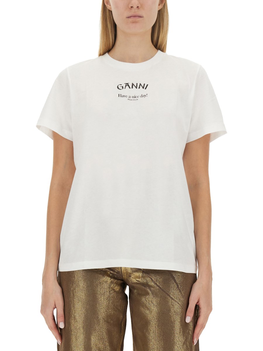 GANNI T-SHIRT IN JERSEY DI COTONE CON LOGO