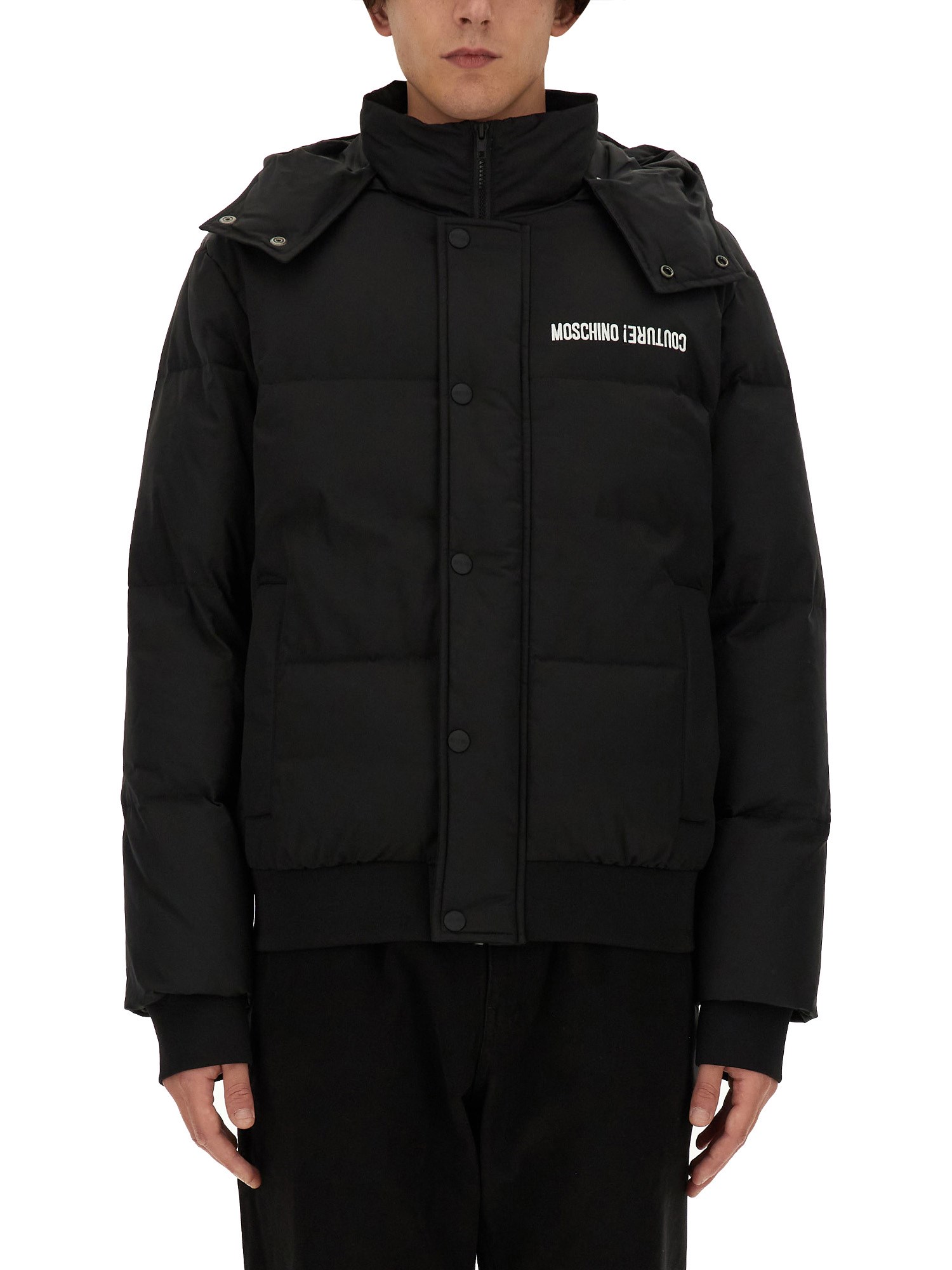 Shop Moschino Down Jacket With Logo In Black