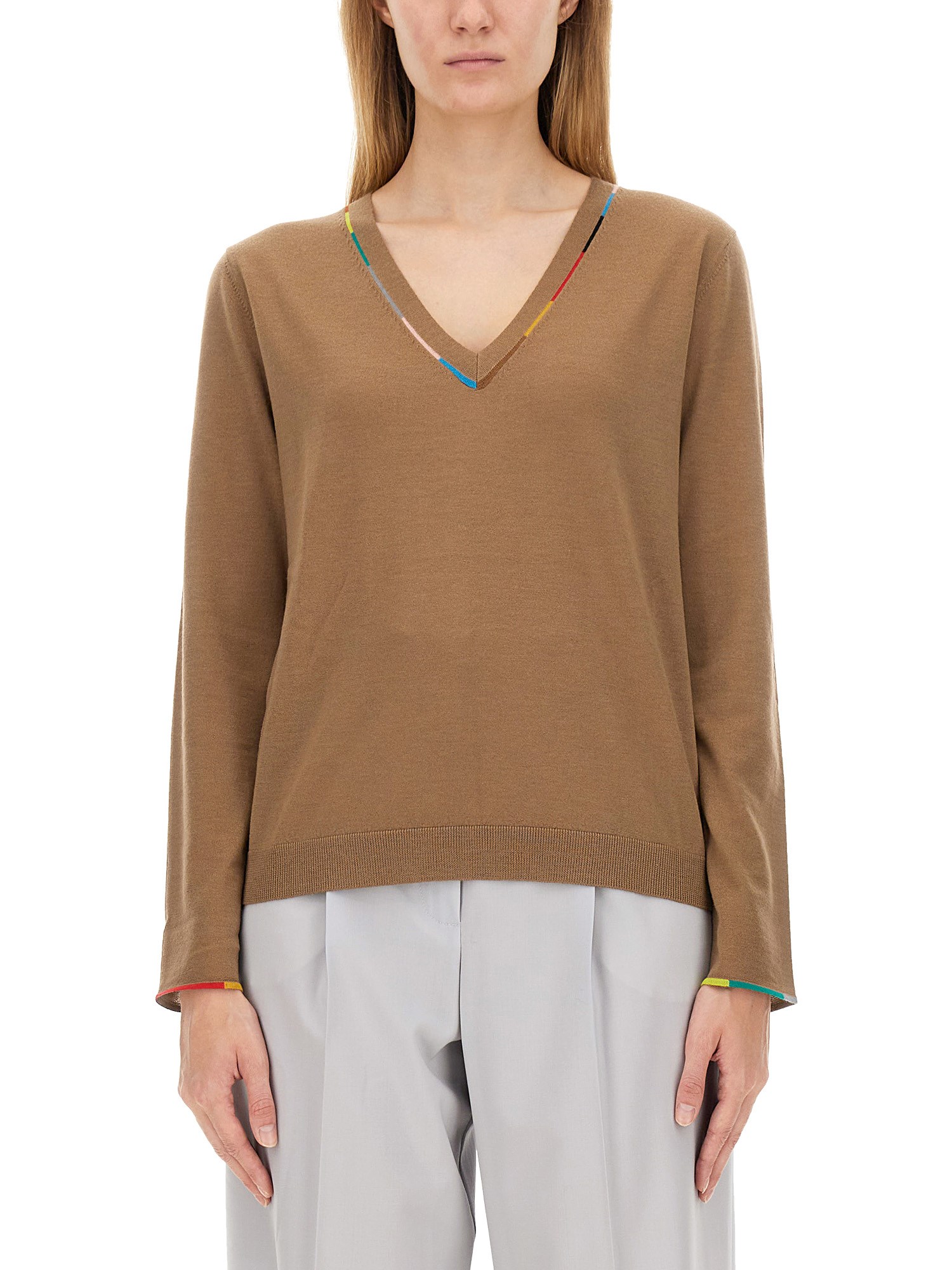 Shop Paul Smith V-neck Sweater In Beige