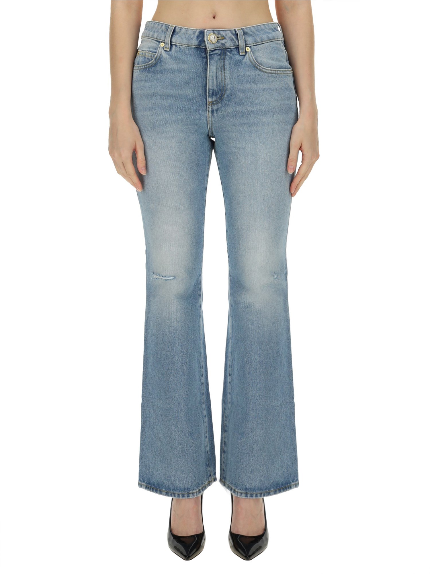 Shop Balmain Flare Fit Jeans In Denim