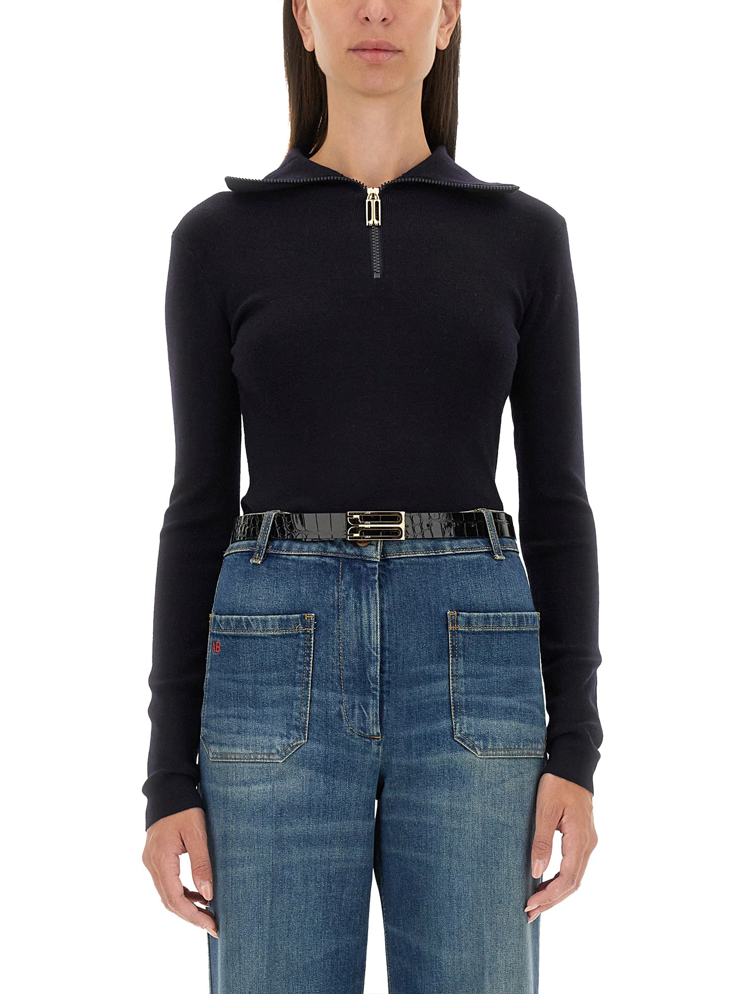 Shop Victoria Beckham Shirt With Zip. In Blue