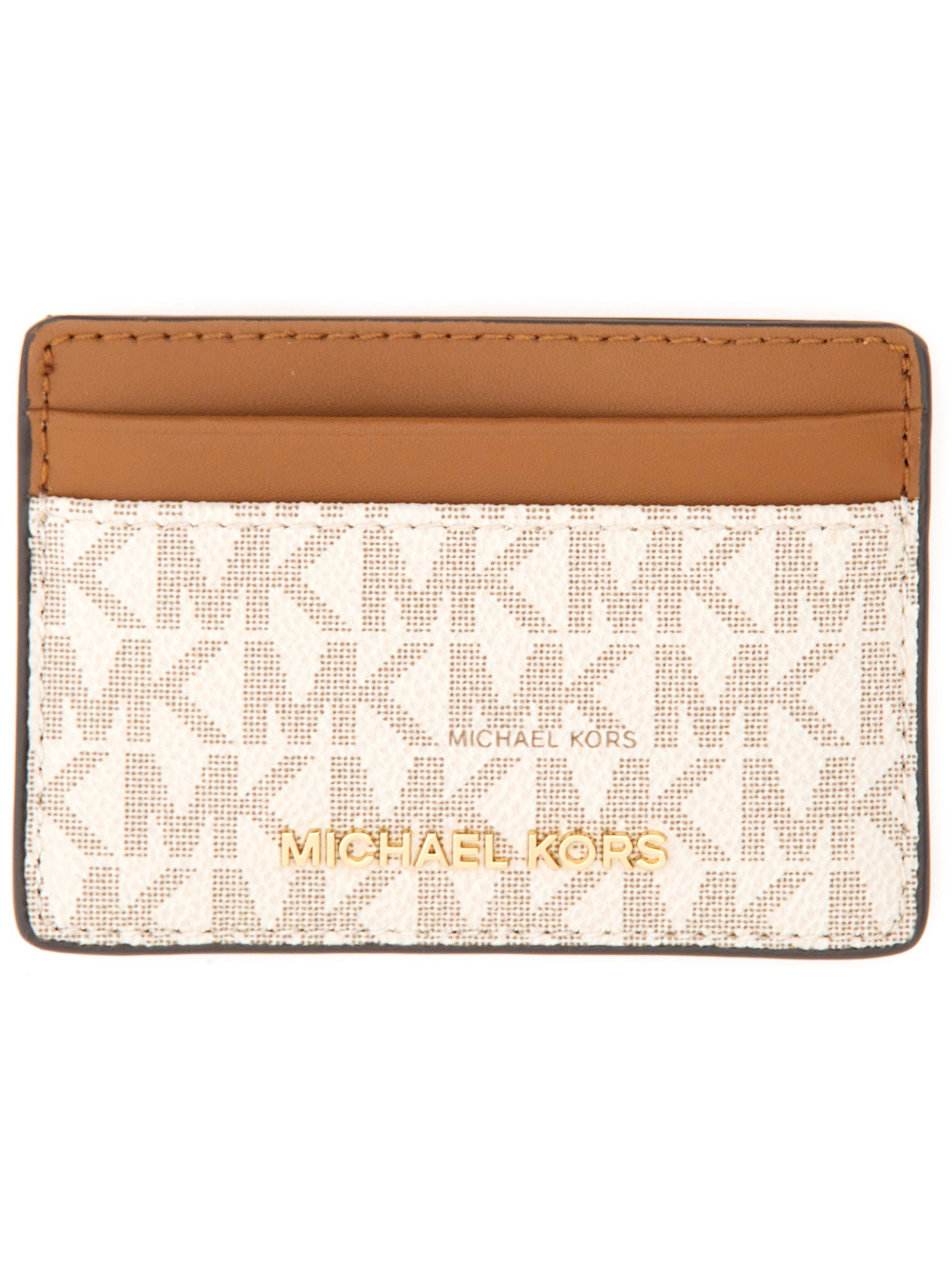 Shop Michael Michael Kors Card Holder With Logo In Ivory