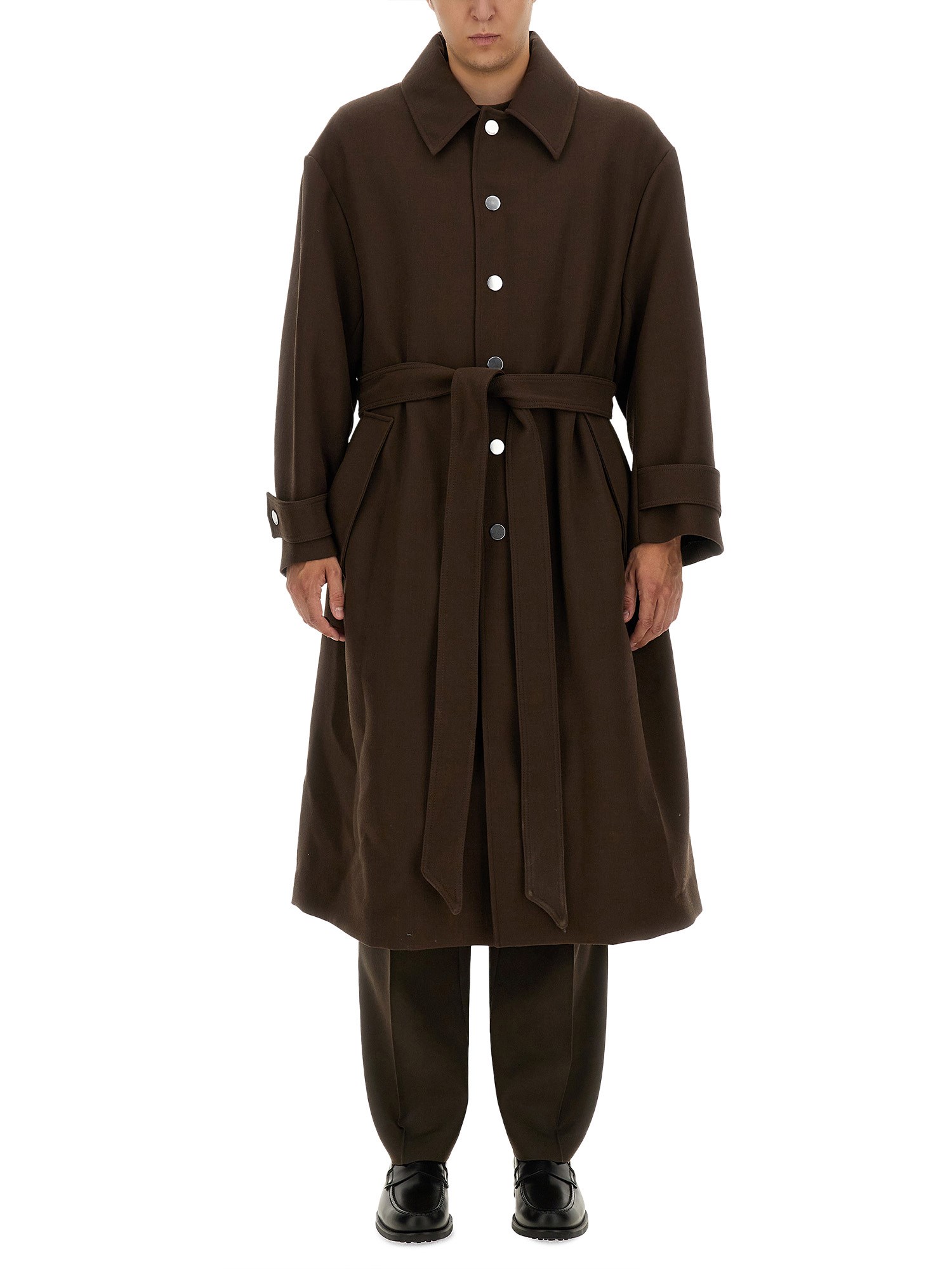 Shop Ami Alexandre Mattiussi Belted Coat In Brown