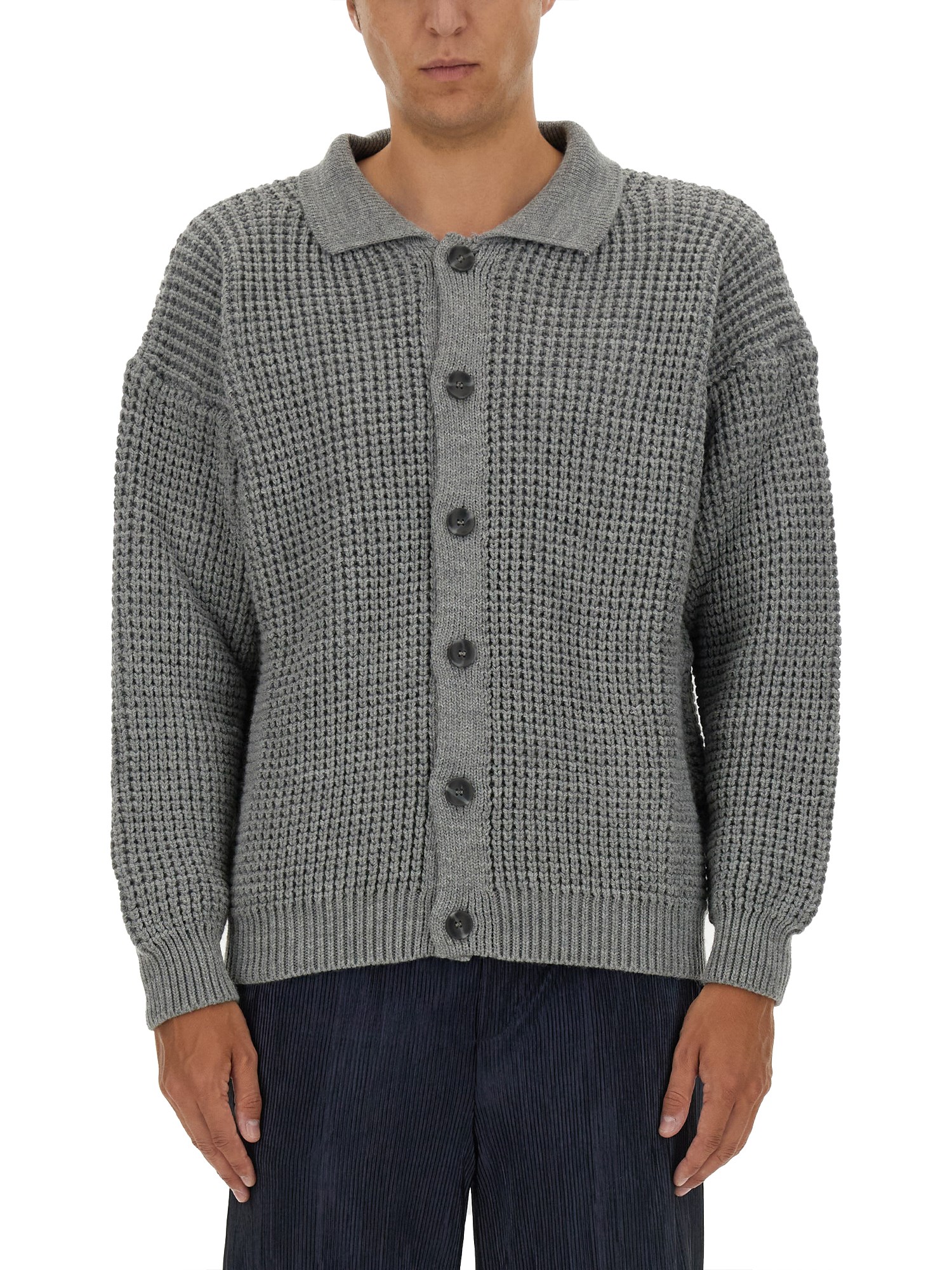 Shop Family First Polo Cardigan In Grey