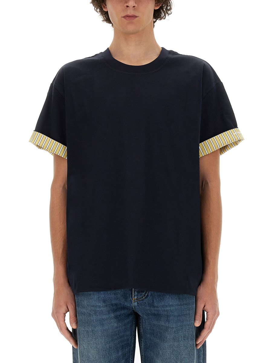 BOTTEGA VENETA T-SHIRT IN COTONE DOPPIO STRATO A RIGHE