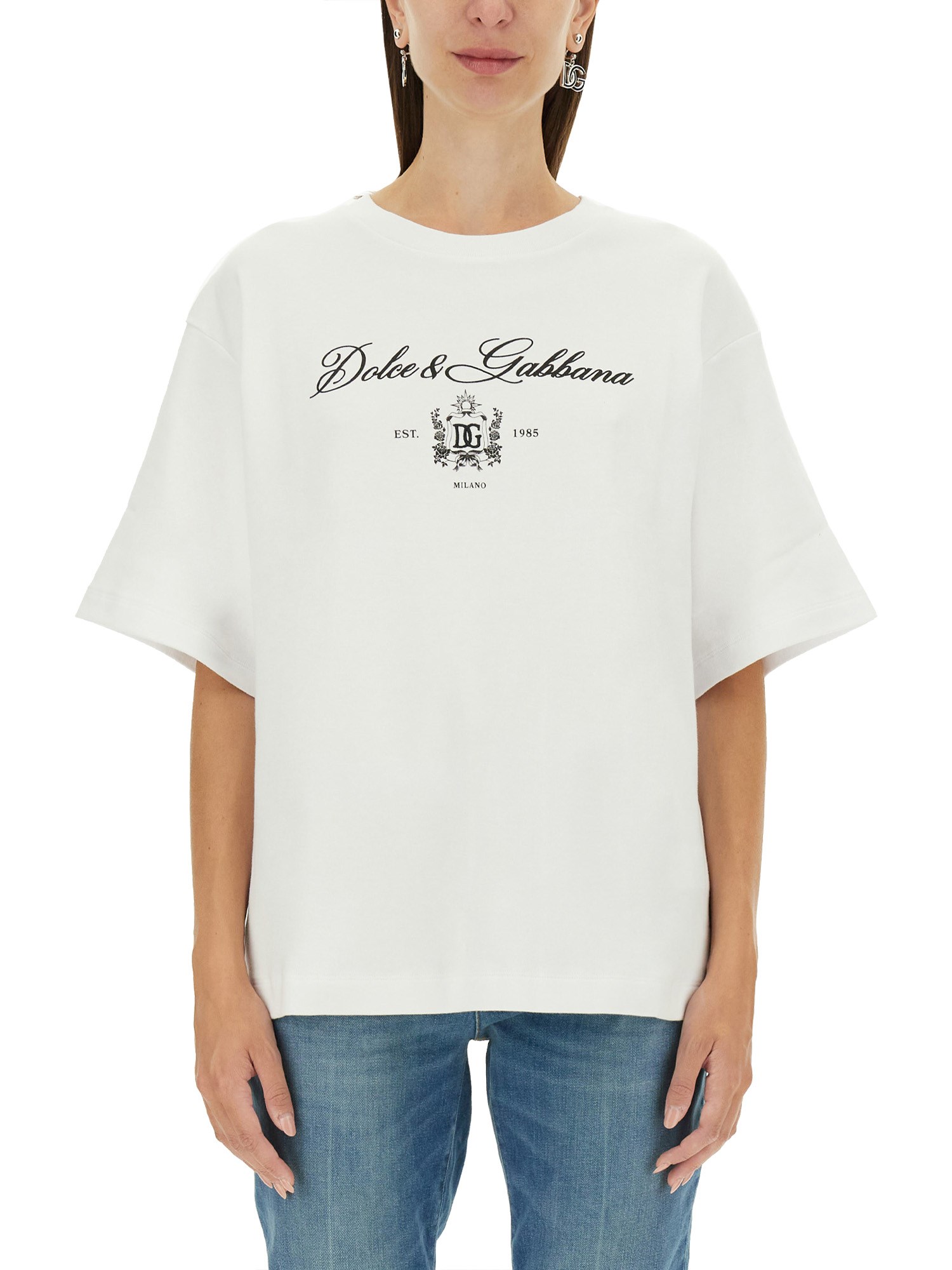 Shop Dolce & Gabbana T-shirt With Lettering Logo In White