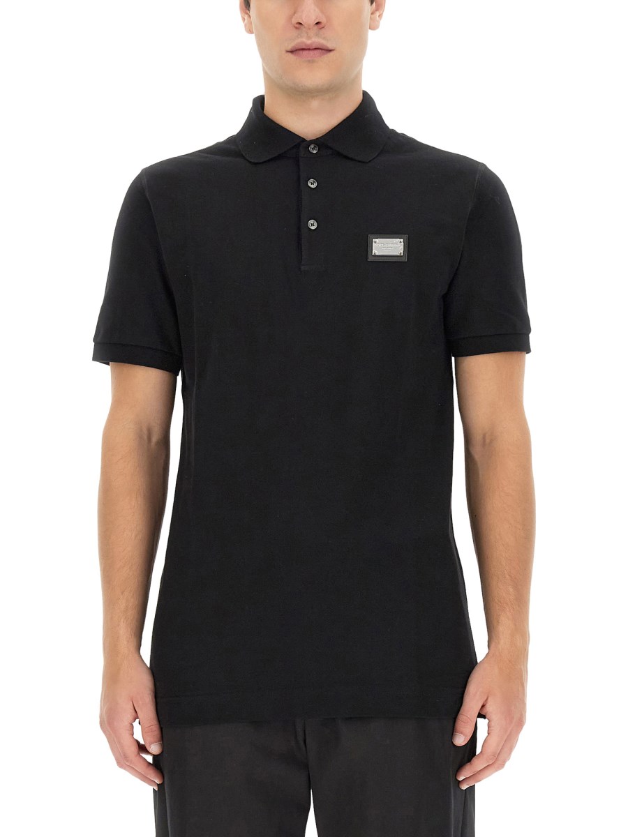 DOLCE & GABBANA POLO IN PIQUE DI COTONE CON PLACCA LOGO