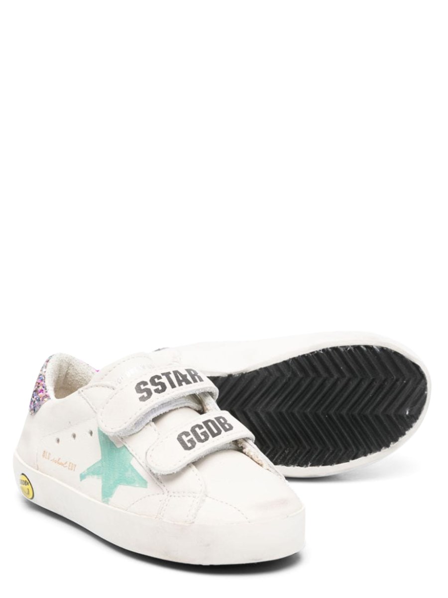 old school leather upper and list printed star glitter heel