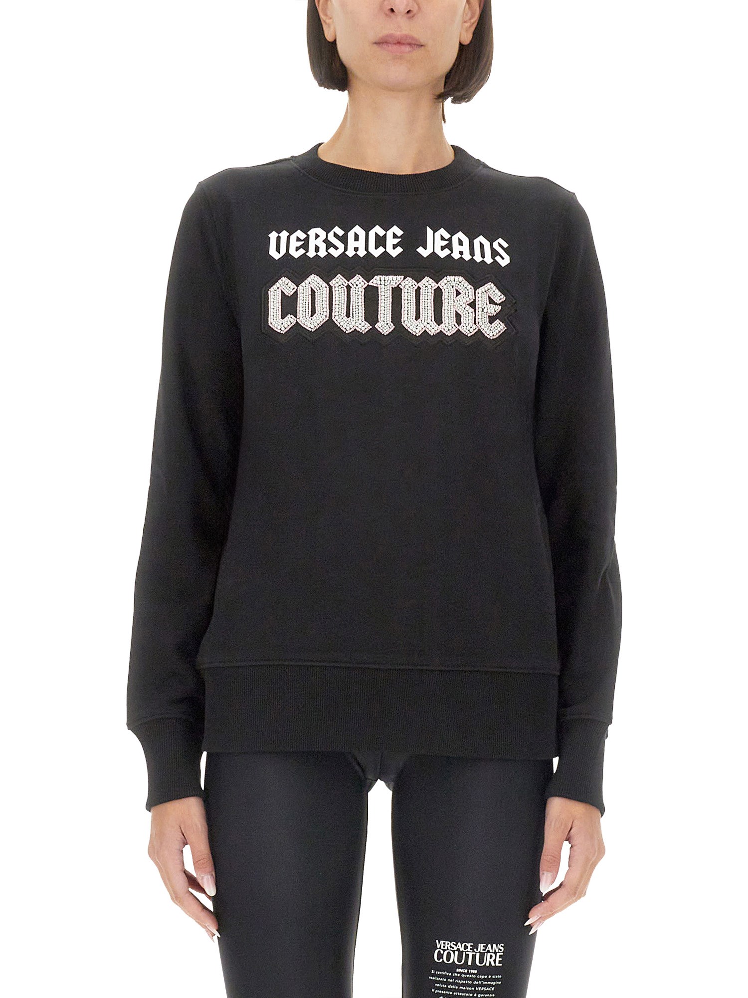 Versace Jeans Couture Bead-embellished Cotton Sweatshirt In Black