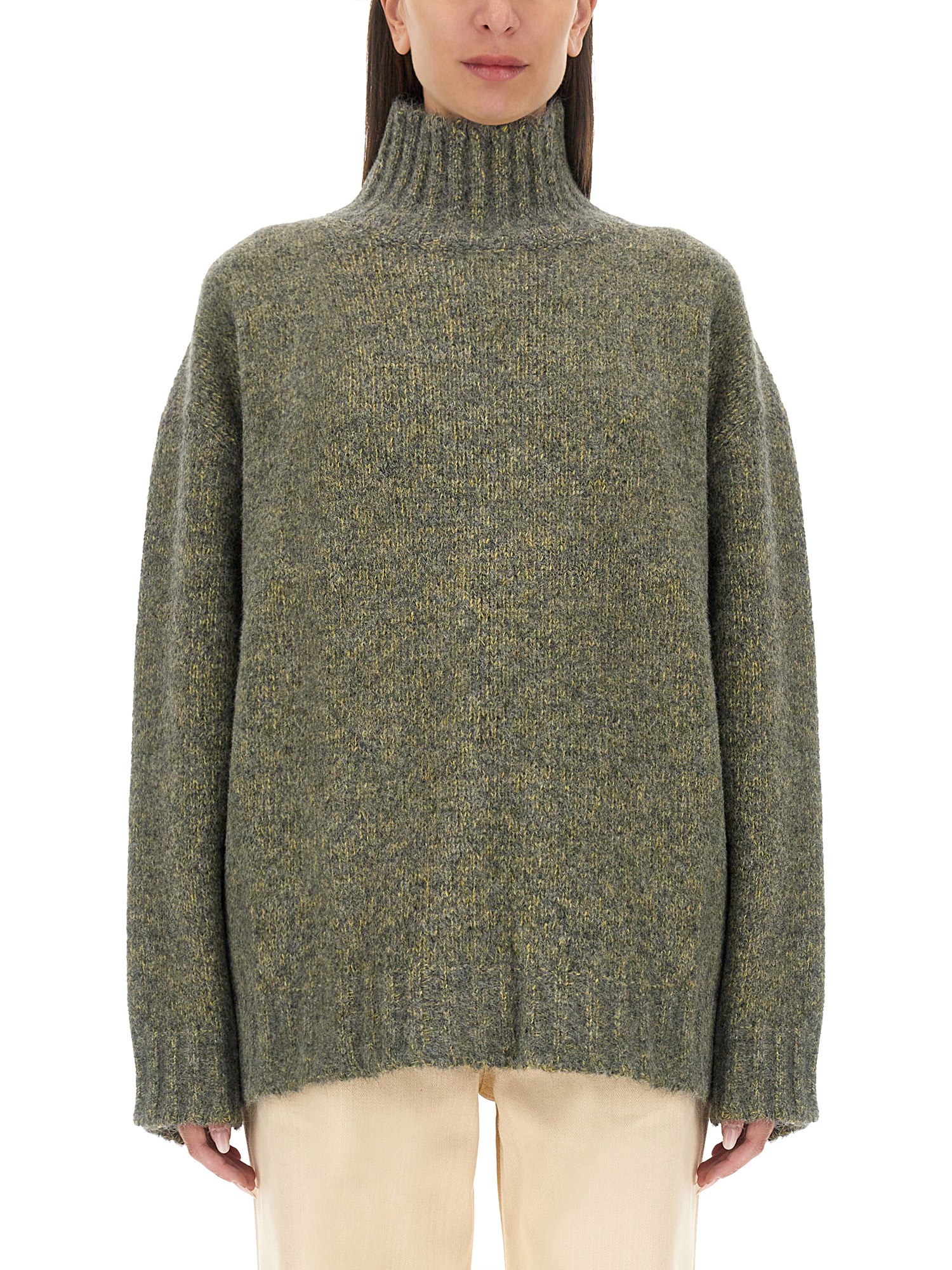 Jil Sander Alpaca Blend Knit Turtleneck Sweater In Military Green