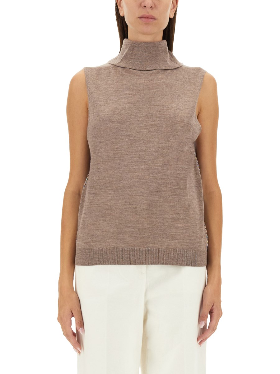 PAUL SMITH TOP IN MISTO LANA CON COLLO ALTO