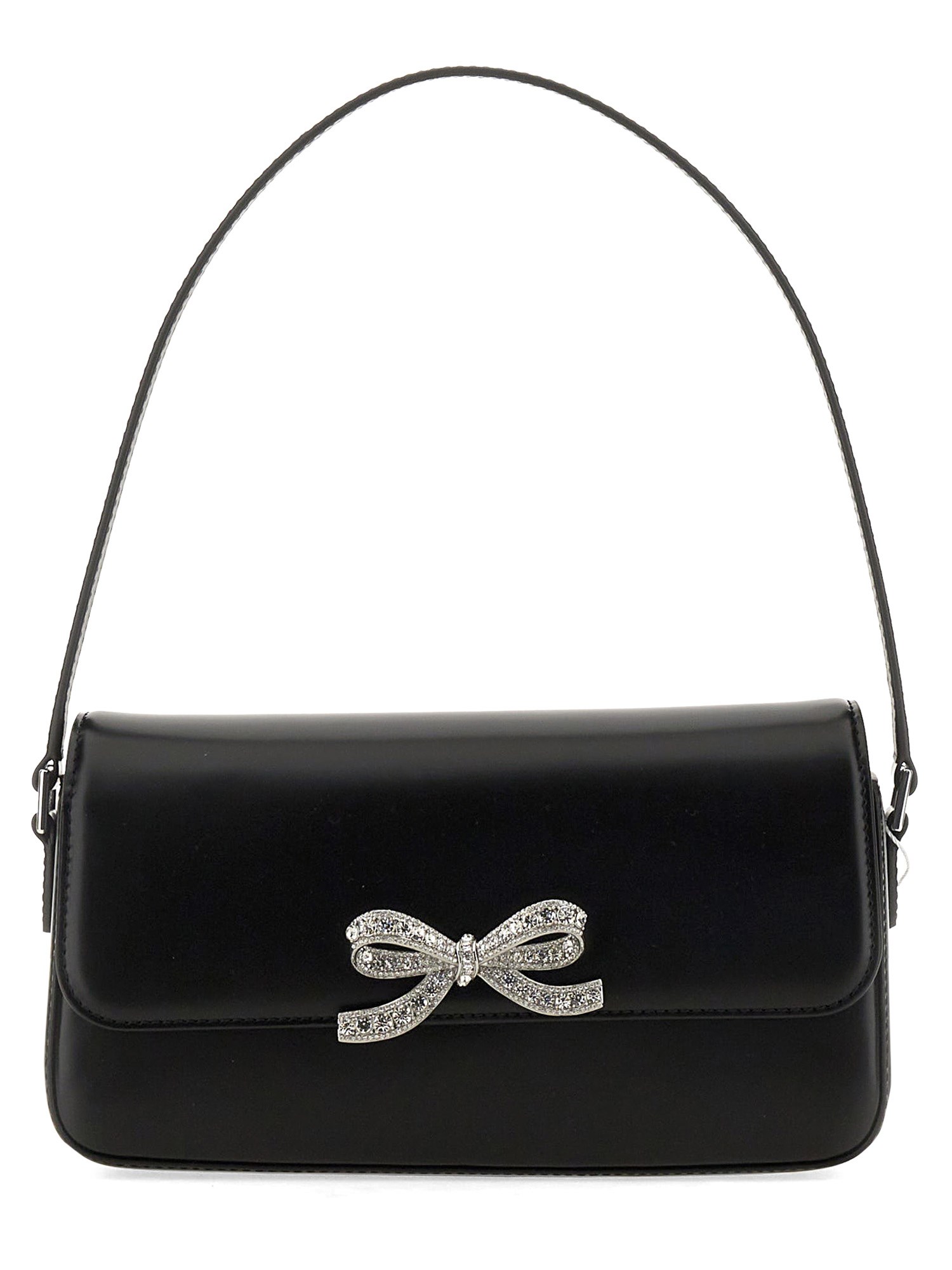 Shop Self-portrait Leather Baguette Bag In Black