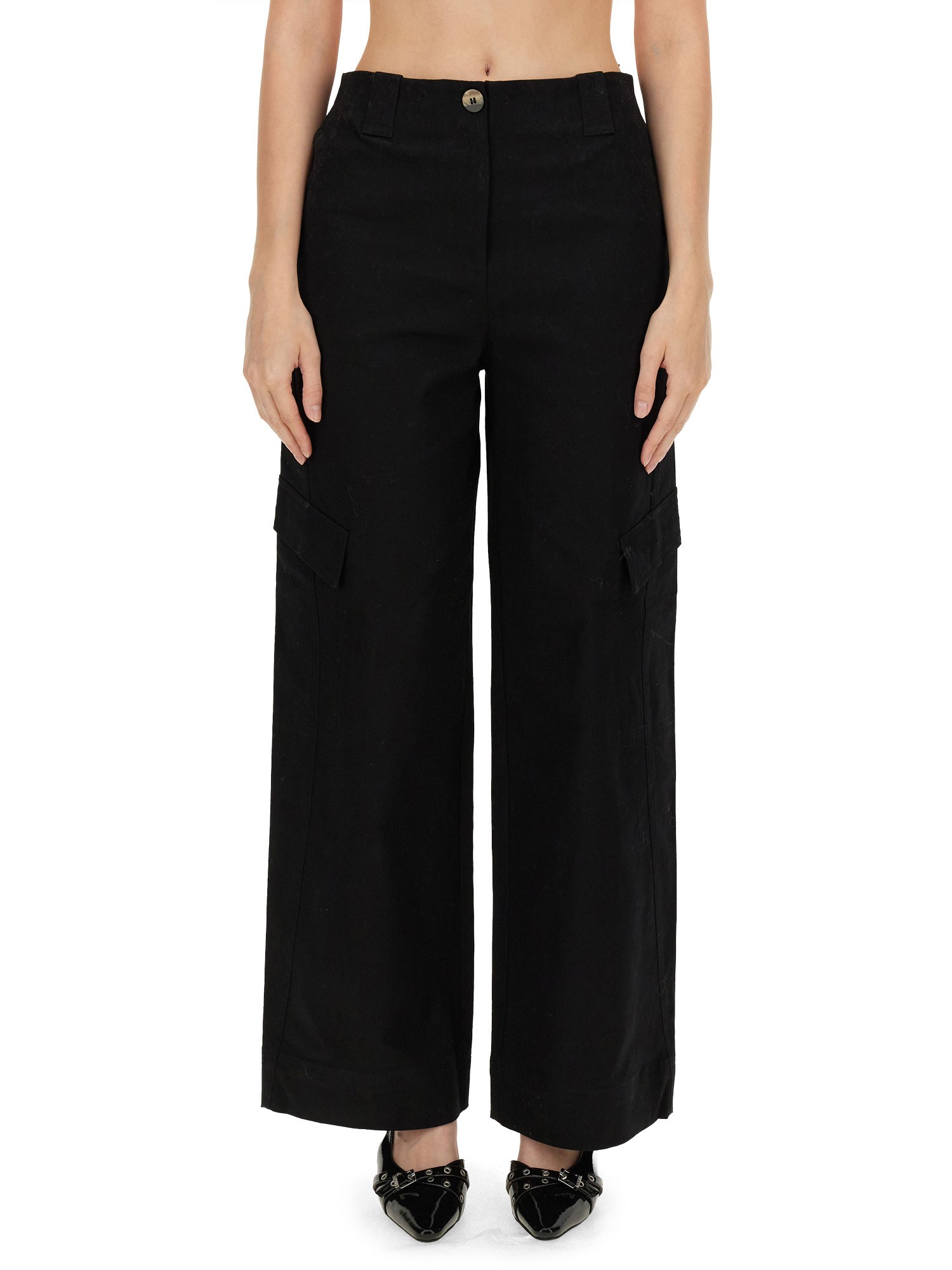 Shop Ganni Herringbone Pants In Black