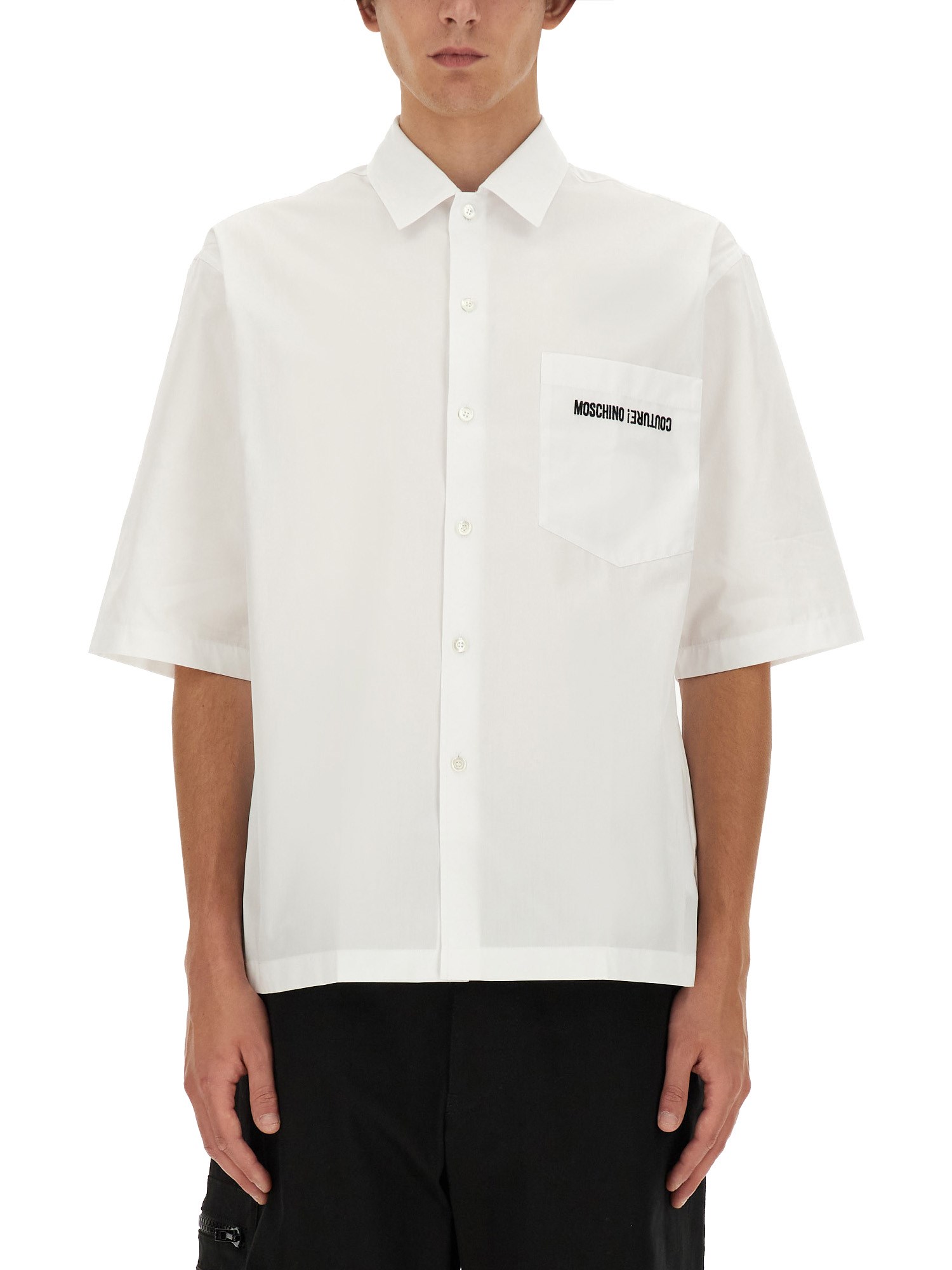 Shop Moschino Upsidedown Logo Shirt In White