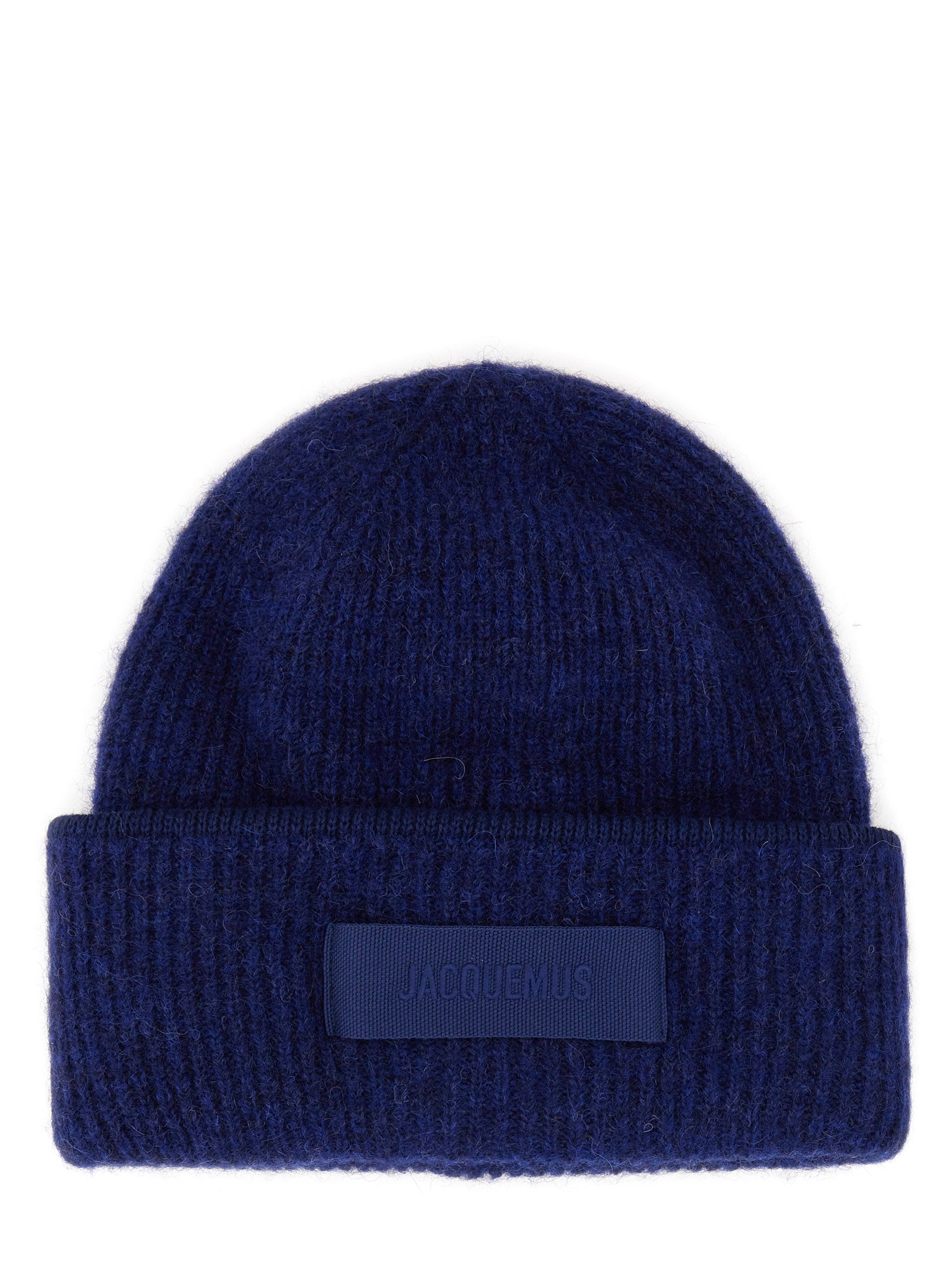 Shop Jacquemus Beanie Hat With Grosgrain Logo In Blue