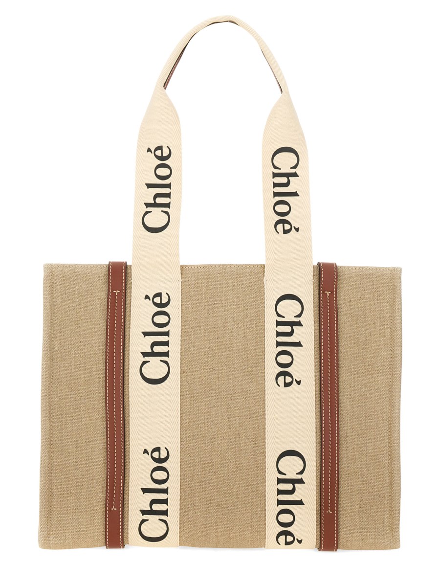 CHLOE&#39; BORSA TOTE WOODY IN LINO