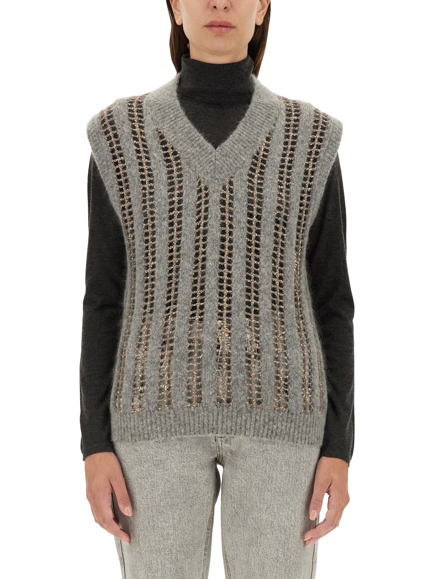 Shop Brunello Cucinelli V-neck Vest In Grey