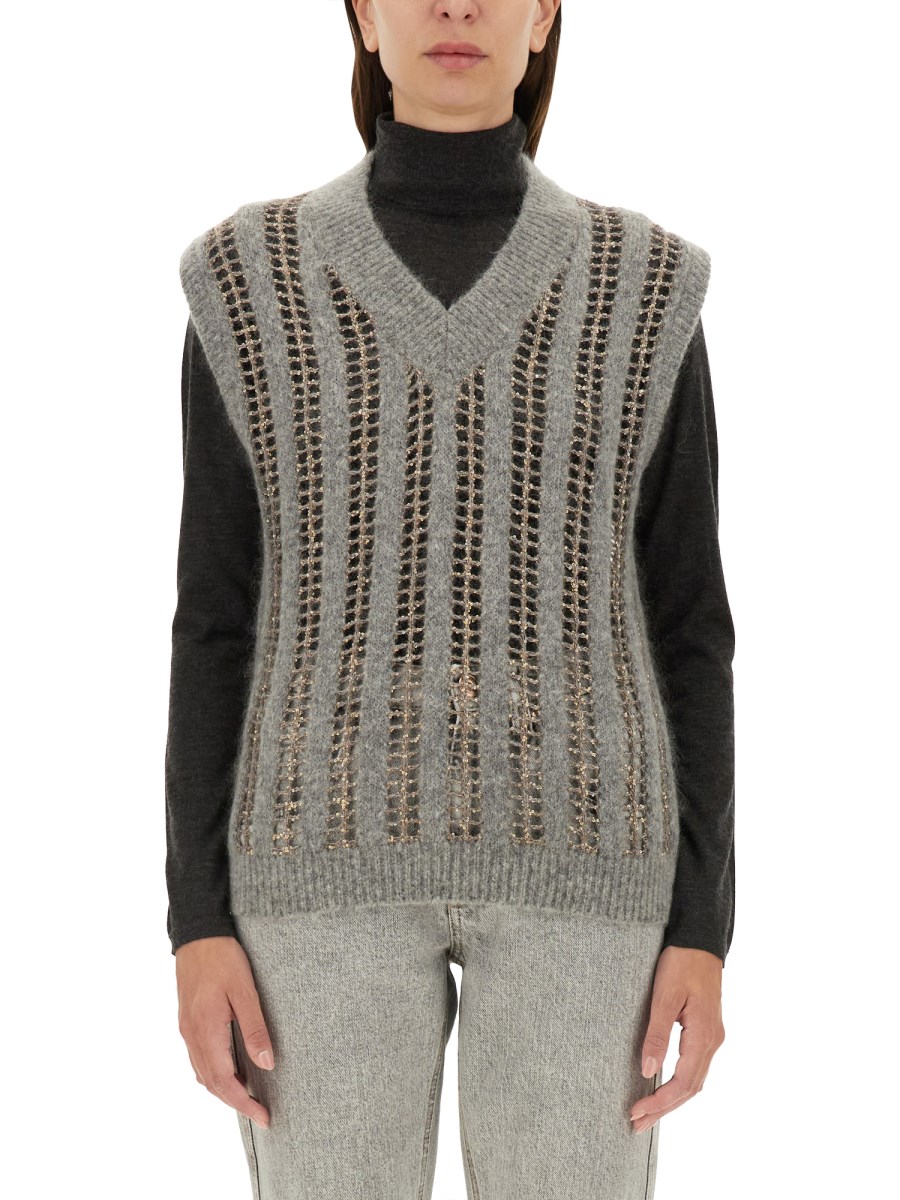 BRUNELLO CUCINELLI GILET CON SCOLLO A V IN LANA