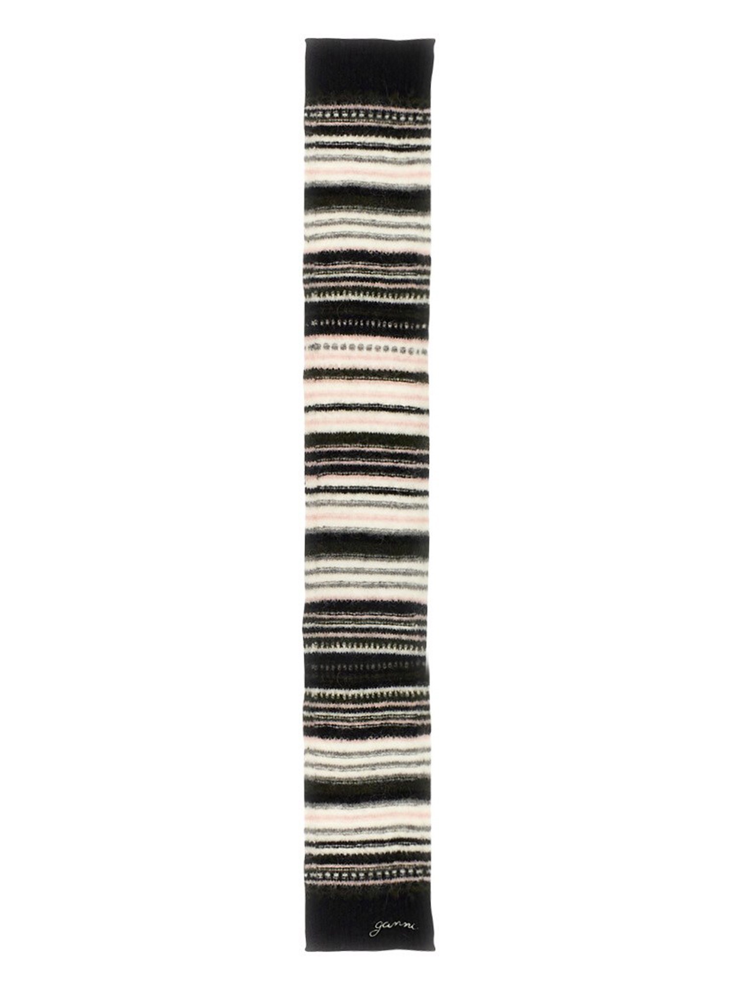 Shop Ganni Striped Wool Scarf In Black