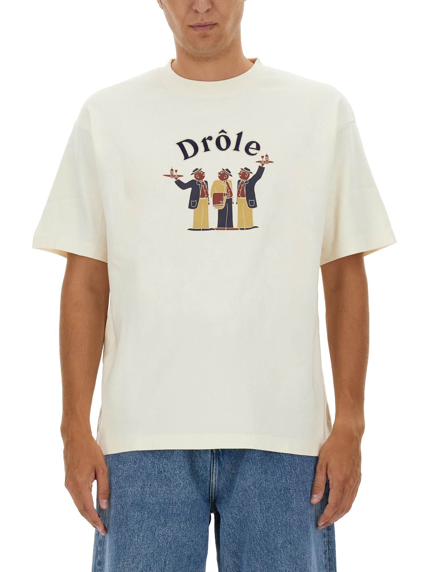 Shop Drôle De Monsieur T-shirt With Logo In Beige